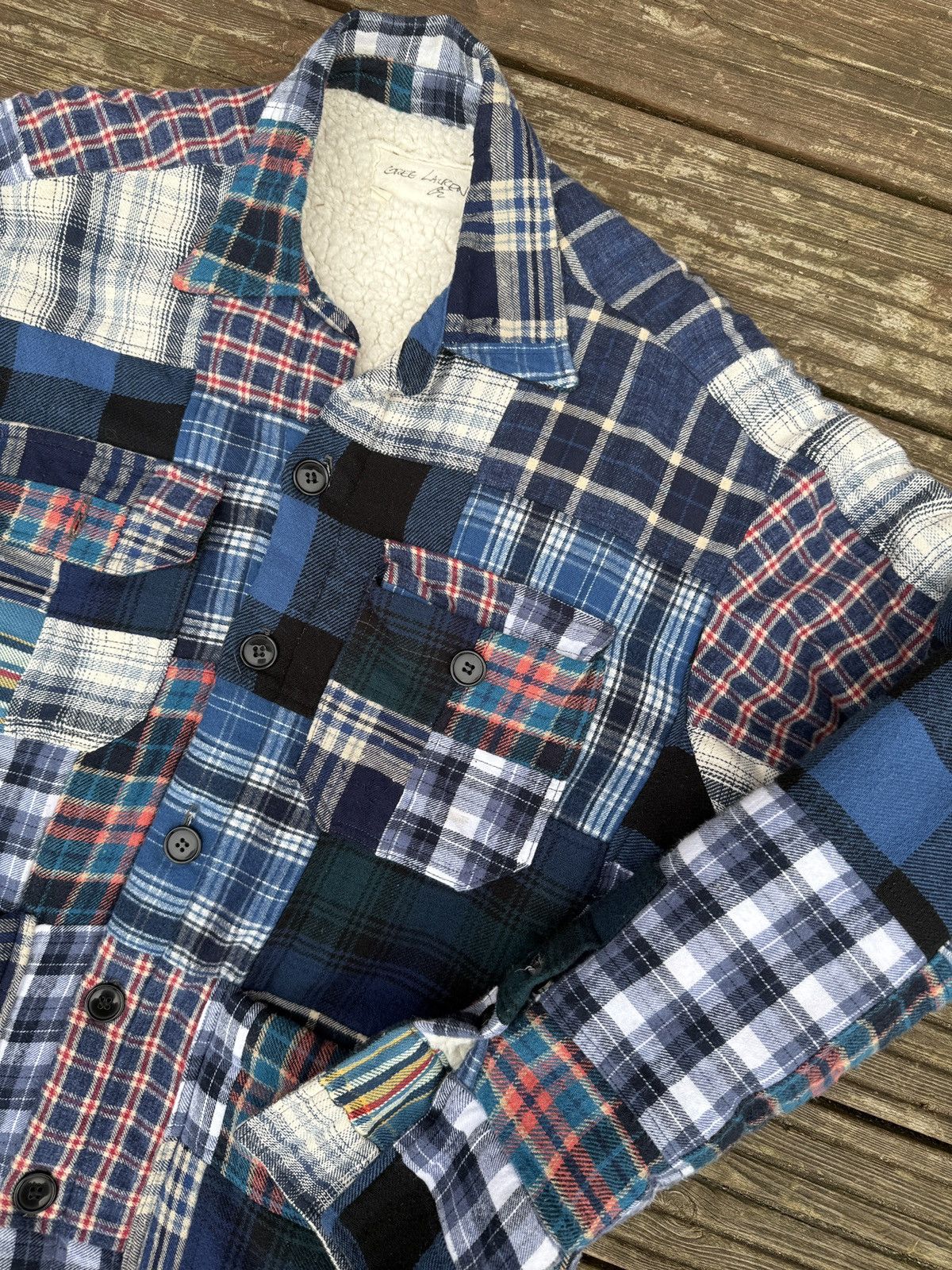 Greg Lauren Blue Plaid Scrapwoek Sherpa Lined Jacket Size US L / EU 52-54 / 3 - 3 Thumbnail