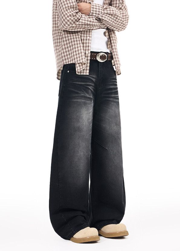 Vintage American-style patchwork washed distressed curved jeans Size US 32 / EU 48 - 4 Thumbnail
