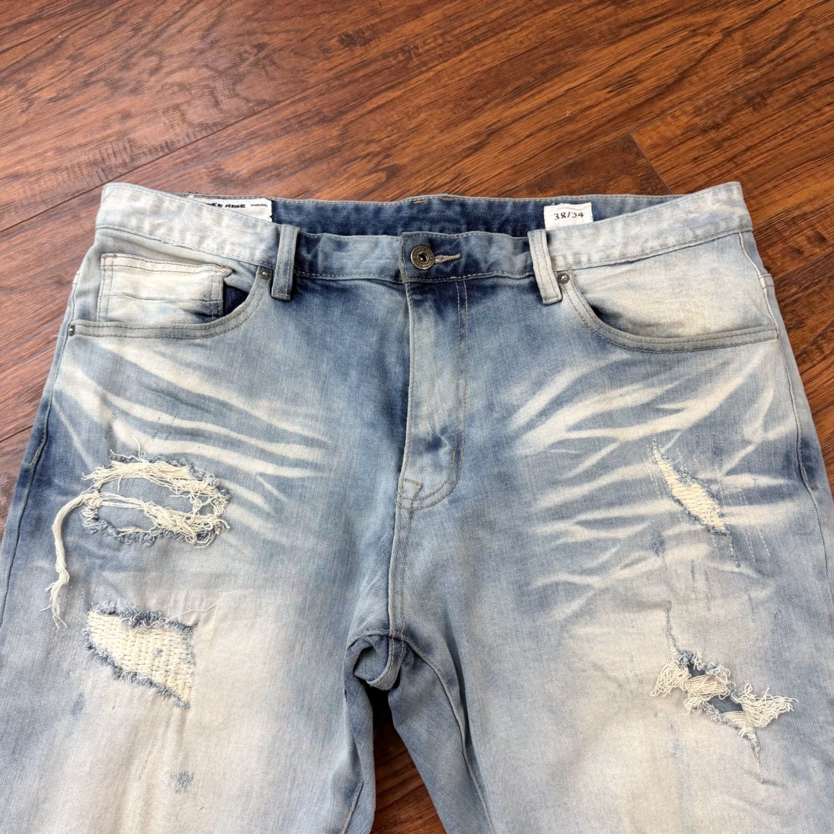 Vintage Smoke Rise Jeans Men 38 Straight Distressed Stretch Casual Moto Acid Wash Grunge Denim Jeans Mens 38x34 Spring 90s Style Size US 38 / EU 54 - 2 Thumbnail