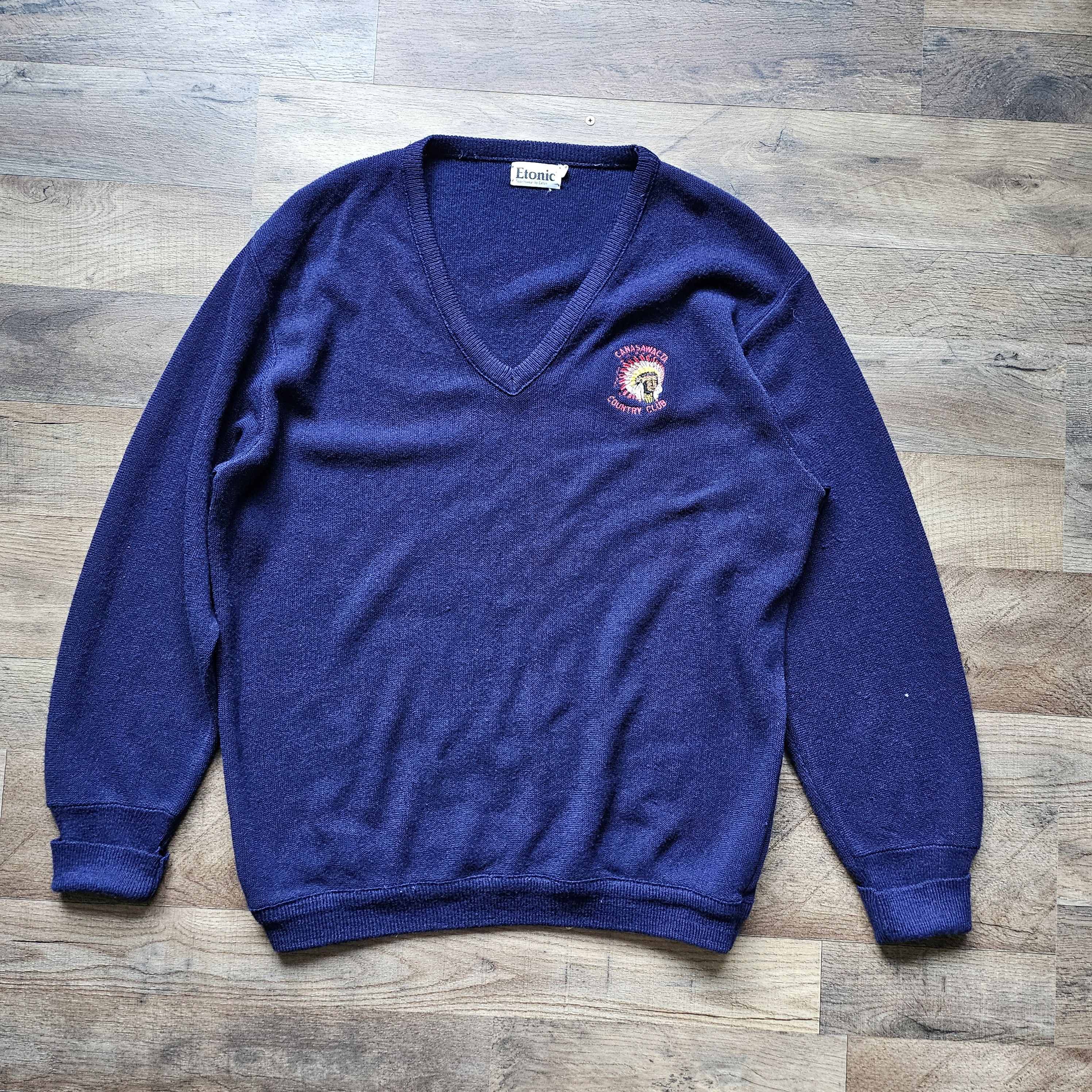 Etonic × Vintage Vintage Navy Etonic SWEATER, Country Club V-Neck Size US L / EU 52-54 / 3 - 1 Thumbnail