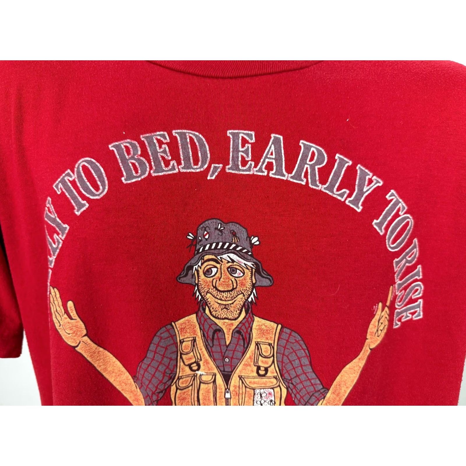 Jerzees VINTAGE Jerzees Fishing Shirt Men XL Red 80s Retro Dad Funny Gift Outdoors USA T-Shirt Short Sleeve Crew Neck Cotton Polyester Jersey Size US XL / EU 56 / 4 - 6 Thumbnail