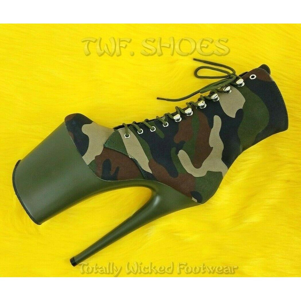 Other Flamingo 1020 Green Camo Olive Platform 8" High Heel Lace Up Size US 10 / IT 40 - 8 Thumbnail