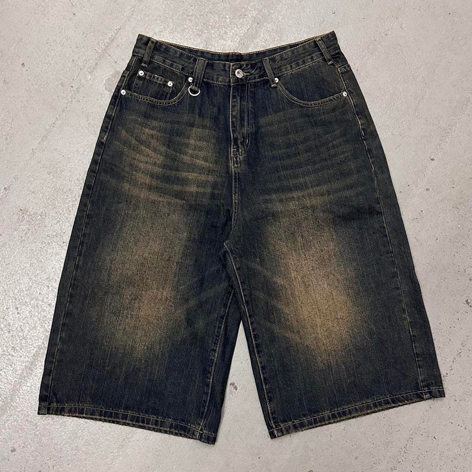 Baggy Jean Shots Men Jots Y2k Emo Gunge Denim Shots Loose