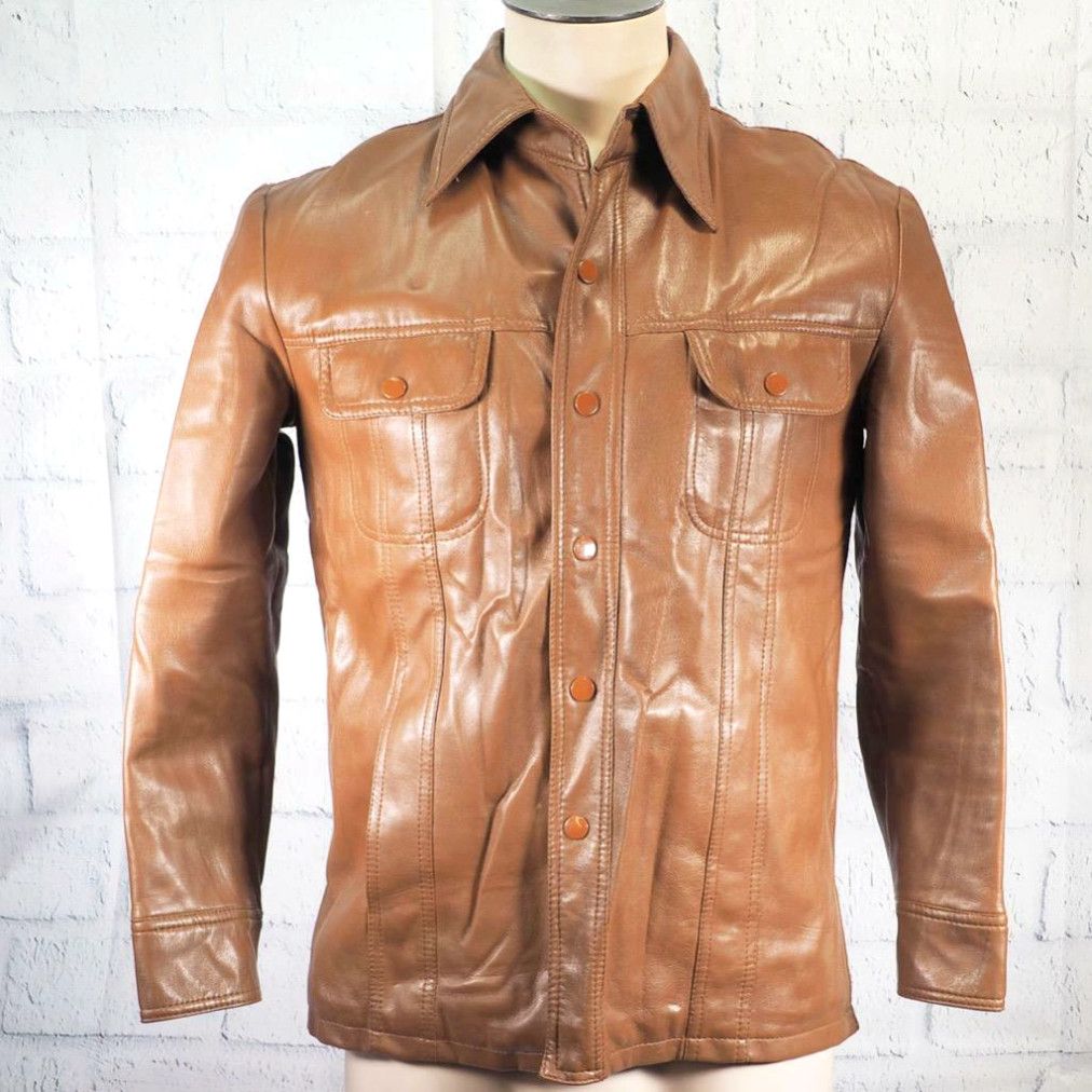 Image of Vintage Tarleton Women's Brown Faux Leather Button Front Size 18 1970's in White