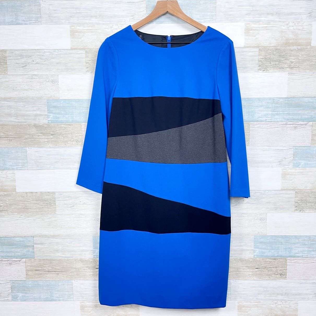 image of Carlisle Colorblock Ponte Sheath Dress Blue Black Womens 12 (Size XL)