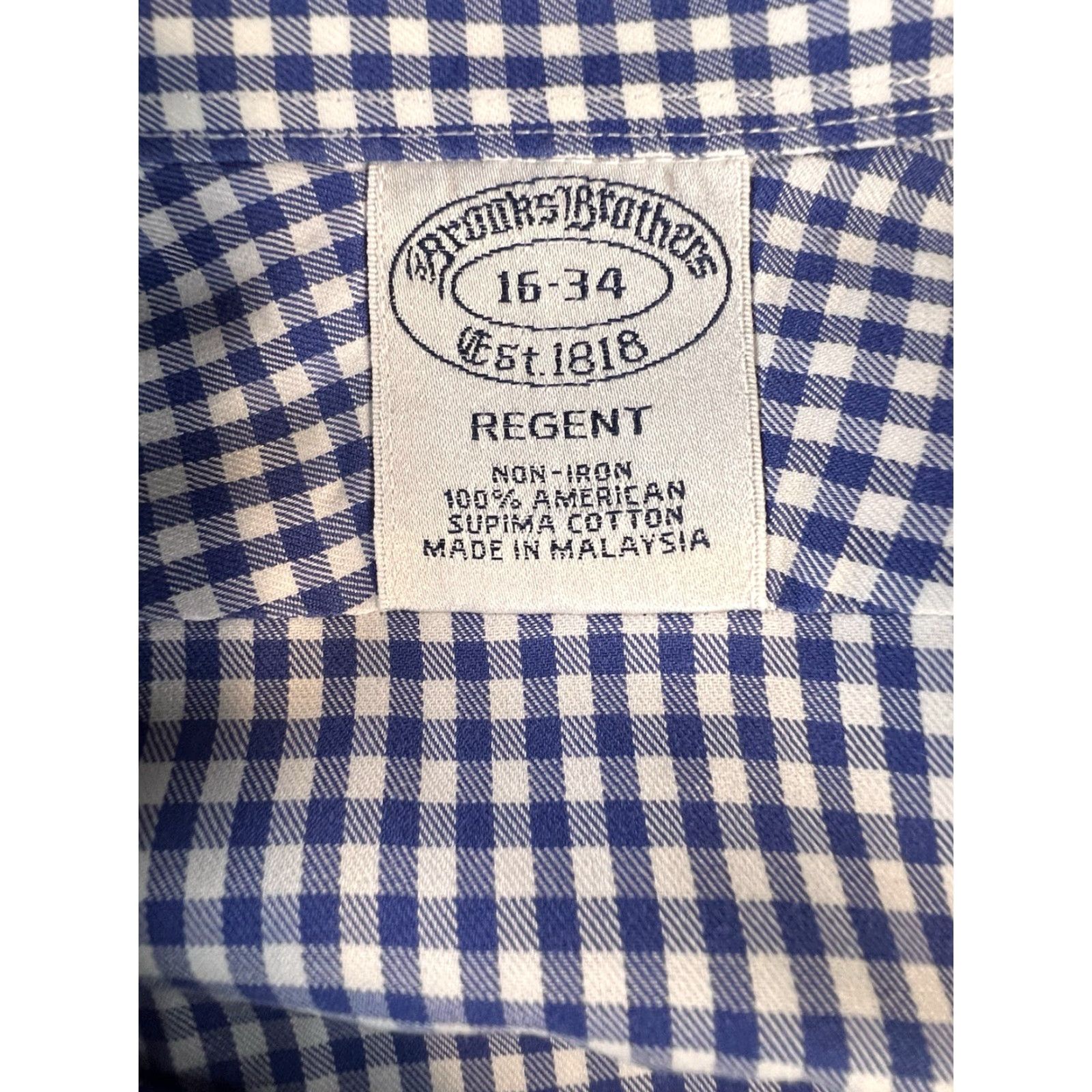 Brooks Brothers Brooks Brothers Regent Shirt Mens 16 34 Blue Gingham LS Button Up Office Dress Shirt Regular Cuff Mens Size US S / EU 44-46 / 1 - 3 Thumbnail