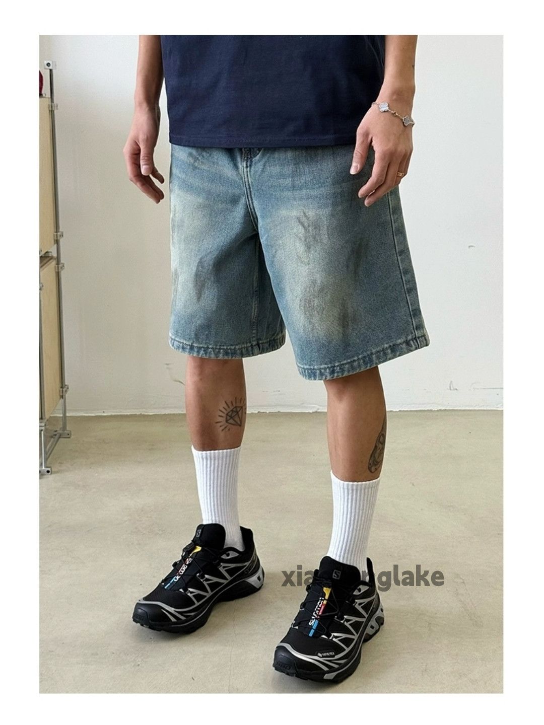 Designer Washed faded loose baggy stain paint hiphop shorts Size US 34 / EU 50 - 1 Thumbnail