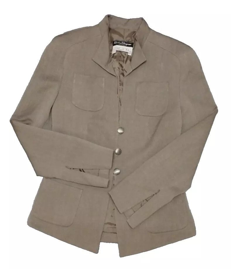 Salvatore Ferragamo SALVATORE FERRAGAMO Women Long Sleeve Vtg Tan Jacket Size M / US 6-8 / IT 42-44 - 4 Thumbnail