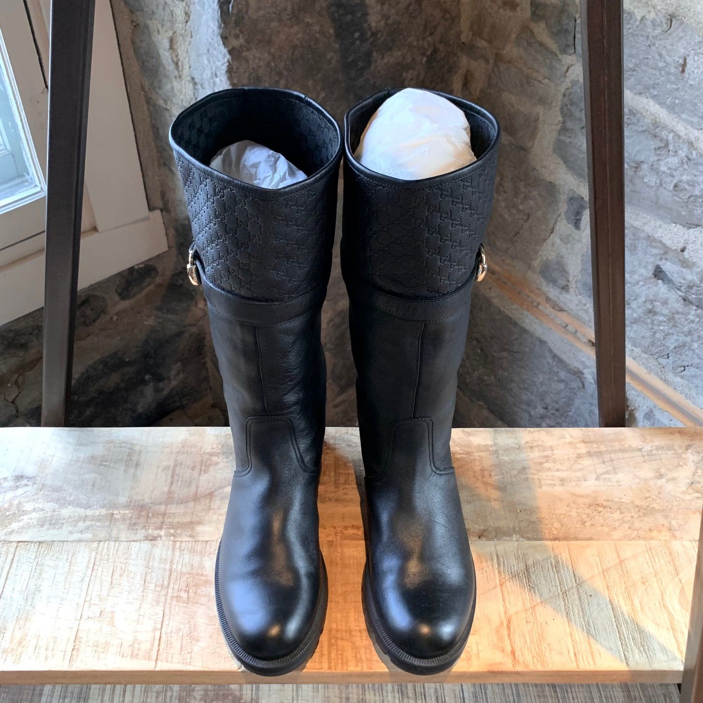 Gucci Gucci Black Leather Microguccissima Pull-on Boots Size US 7.5 / IT 37.5 - 3 Thumbnail