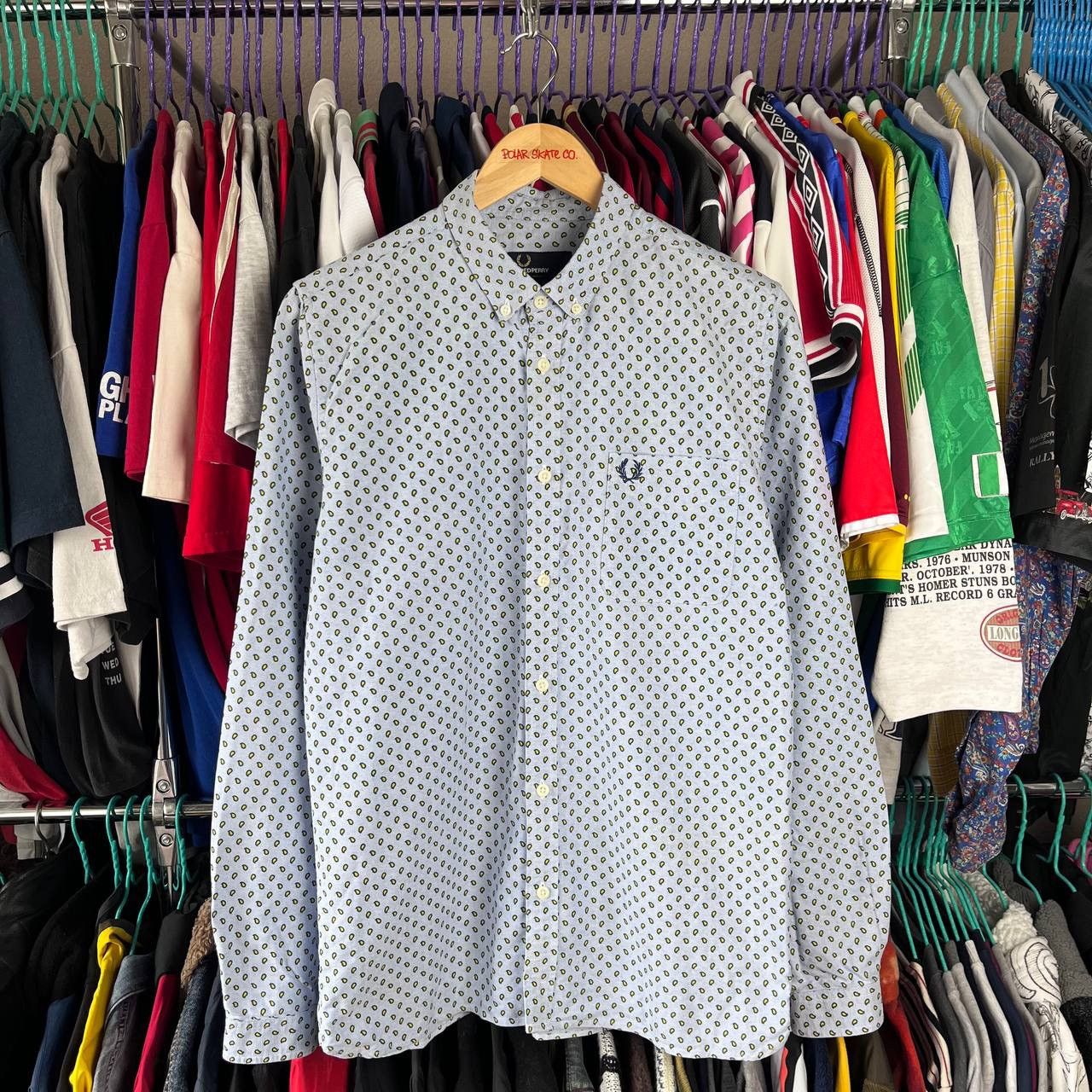 Designer × Fred Perry Fred Perry Blue Printed Button-Up Shirt Long Sleeve Slim Fit Size US M / EU 48-50 / 2 - 2 Thumbnail