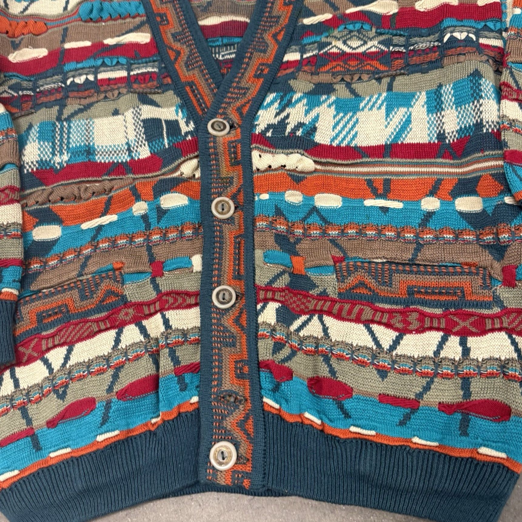 Coogi VTG COOGI Cardigan Sweater 3D Knit Wool Multicolor Wool
