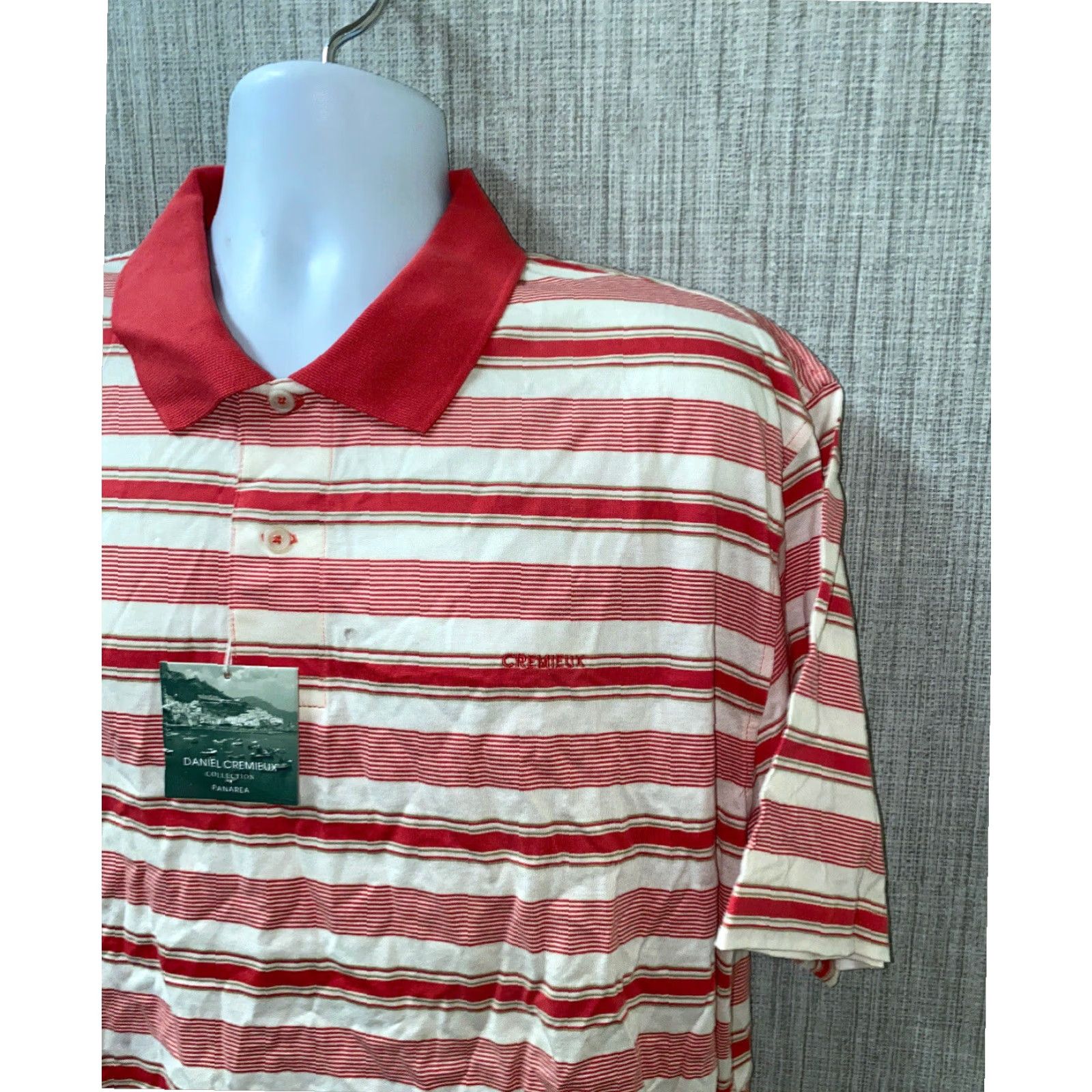 Cremieux Daniel Cremieux Mens Red Striped Golf Polo Shirt XL Cotton Short Sleeve Collared Size US XL / EU 56 / 4 - 2 Thumbnail