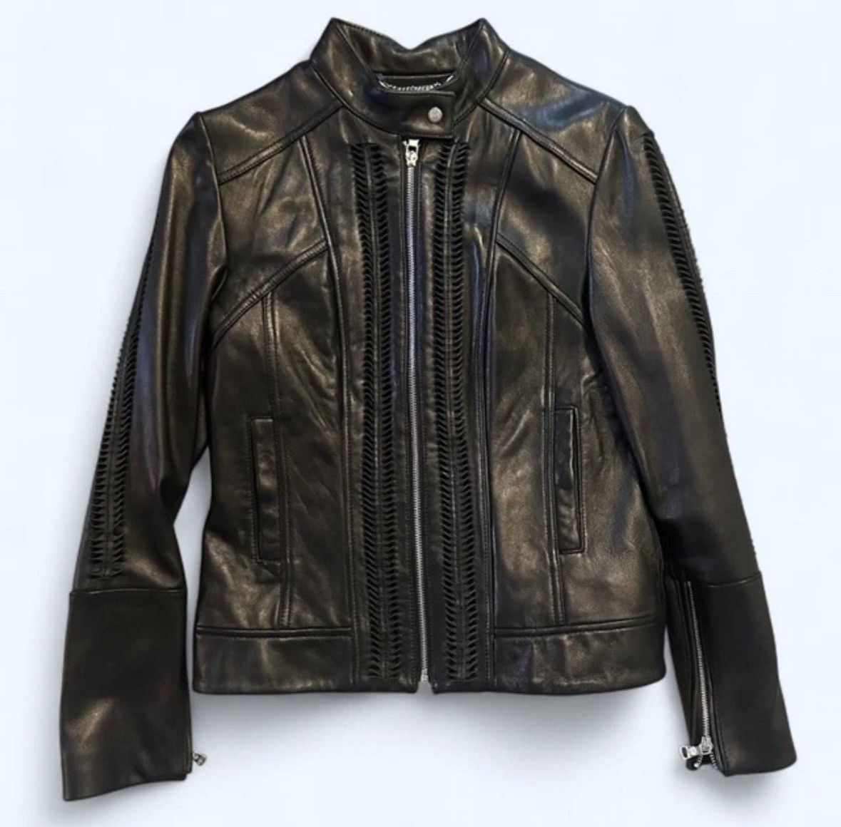 Vince Camuto NWOT Vince Camuto Black Leather Jacket with Silver Hardware Size S / US 4 / IT 40 - 1 Thumbnail