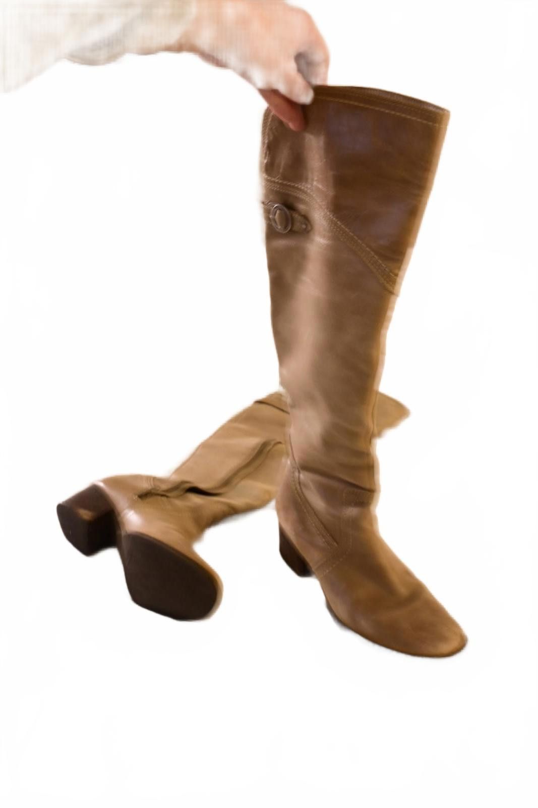 Unknown London Tan Knee-High Genuine Leather Boots w Block Heel Women's 8 Size US 8 / IT 38 - 8 Thumbnail