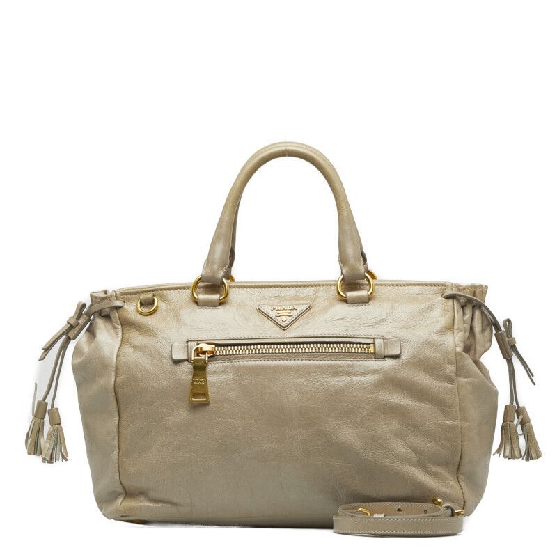 image of Prada Vitello Lux Satchel in Beige, Women's