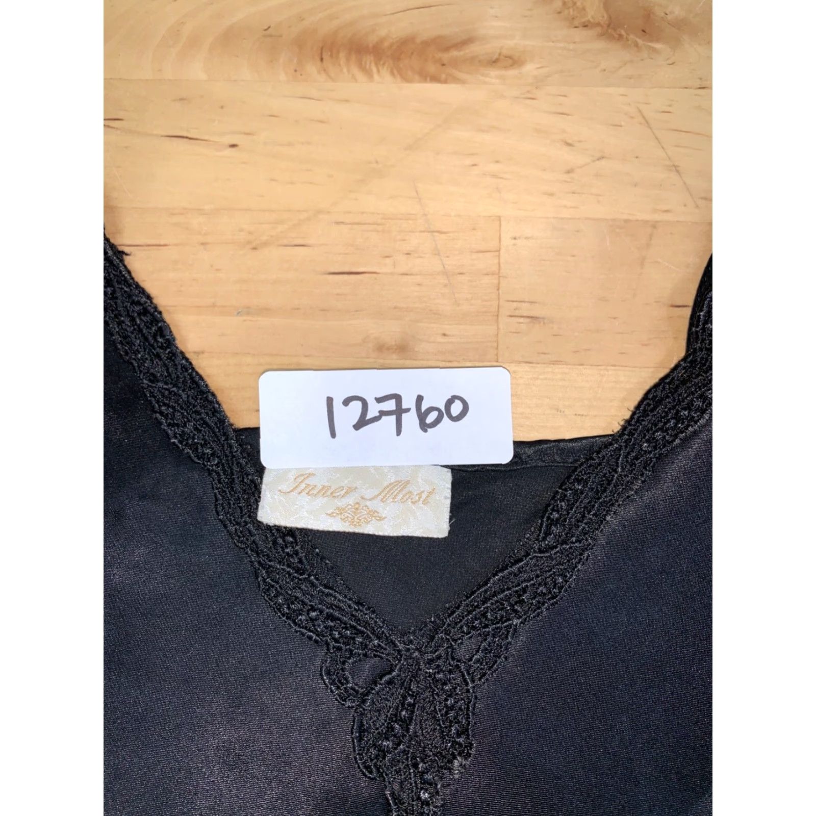 Vintage VINTAGE Inner Most Nightgown Womens S Black Satin Slip On 12760 Size ONE SIZE - 2 Thumbnail