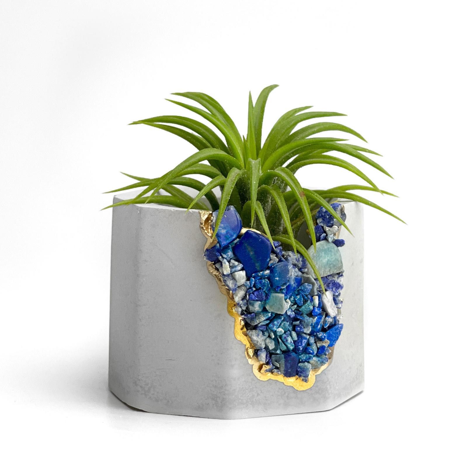 Other Lapis Lazuli Crystal Geode Planter | Concrete Succulent Pot Size ONE SIZE - 5 Thumbnail