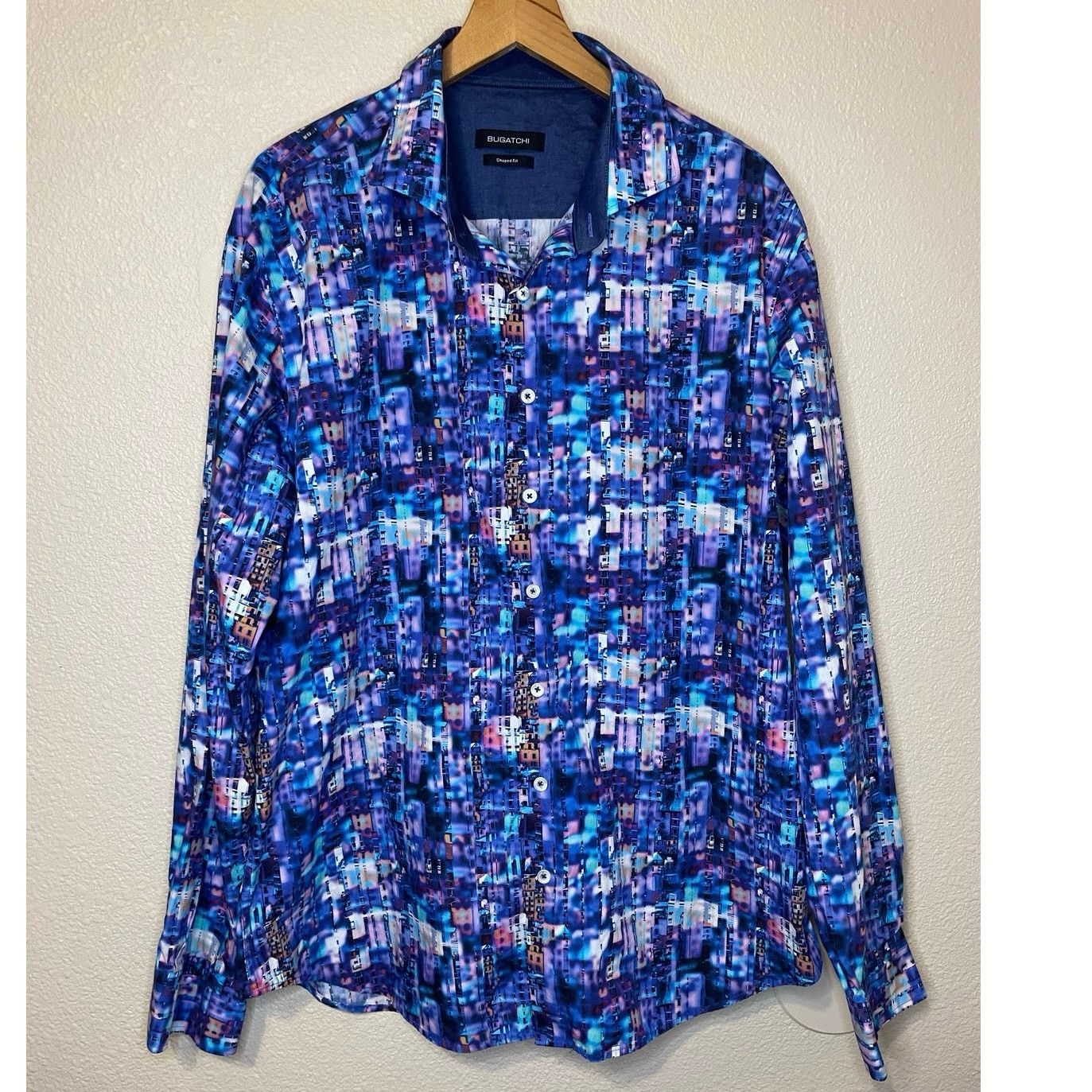 BUGATCHI Bugatchi Shaped Fit Cotton Abstract Purple Button Up XXL Size US XXL / EU 58 / 5 - 9 Thumbnail
