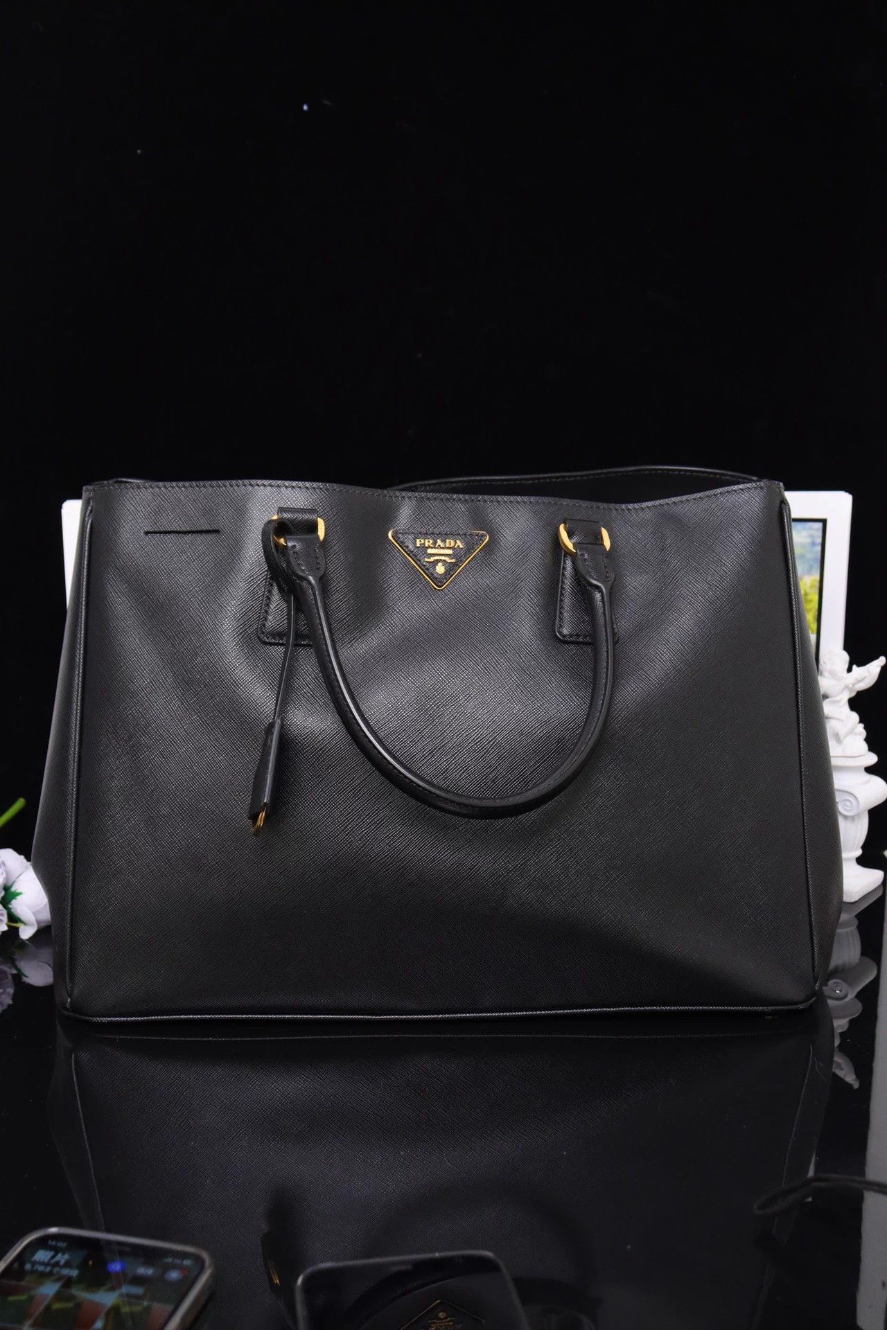 Prada Prada Killer Tote Bag Black Gold Crossgrain Leather Size ONE SIZE - 1 Thumbnail
