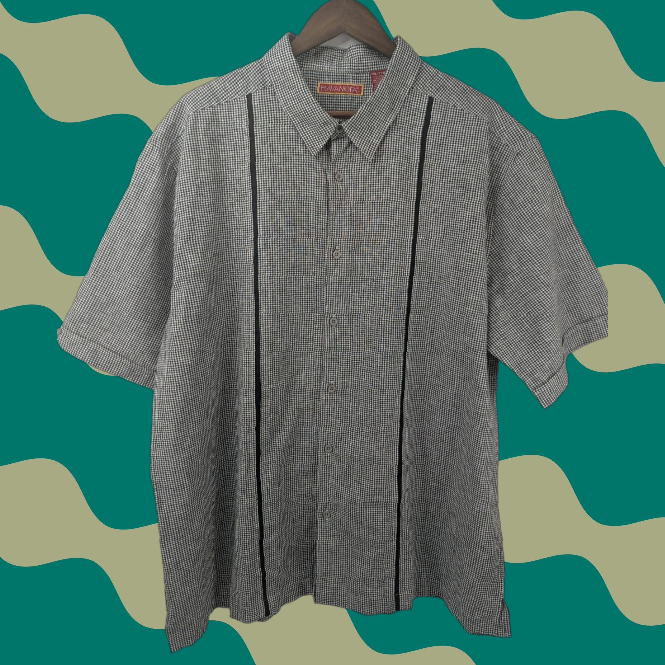 Vintage Havanera Linen Cotton Shirt Men's 2XL Gray Checkered Panel Stripe Casual Cuban Shirt Size US XXL / EU 58 / 5 - 1 Thumbnail