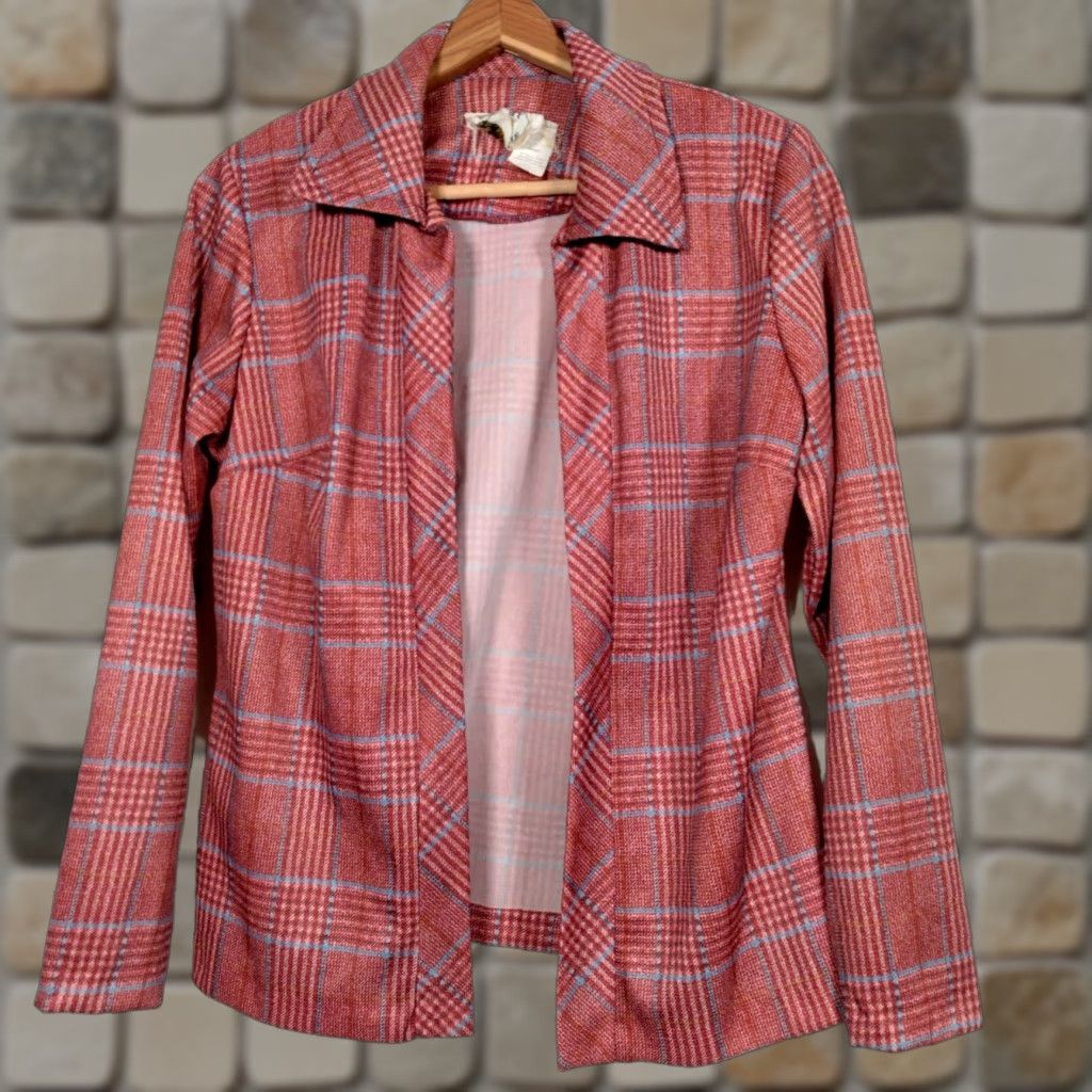 Vintage VINTAGE Liberty Circle Blouse Shirt Open Front Red Plaid 70s Academia Secretary Modest Women's 12 Size XL / US 12-14 / IT 48-50 - 1 Thumbnail