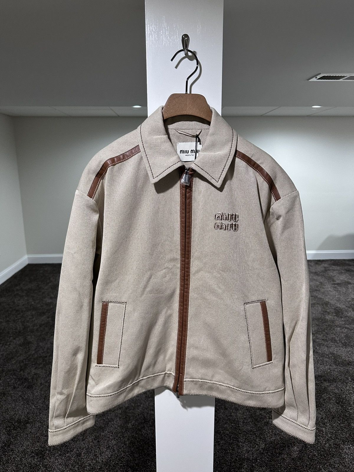 Miu Miu SS24 Jacquard Canvas Blouson Parquet Zip Jacket