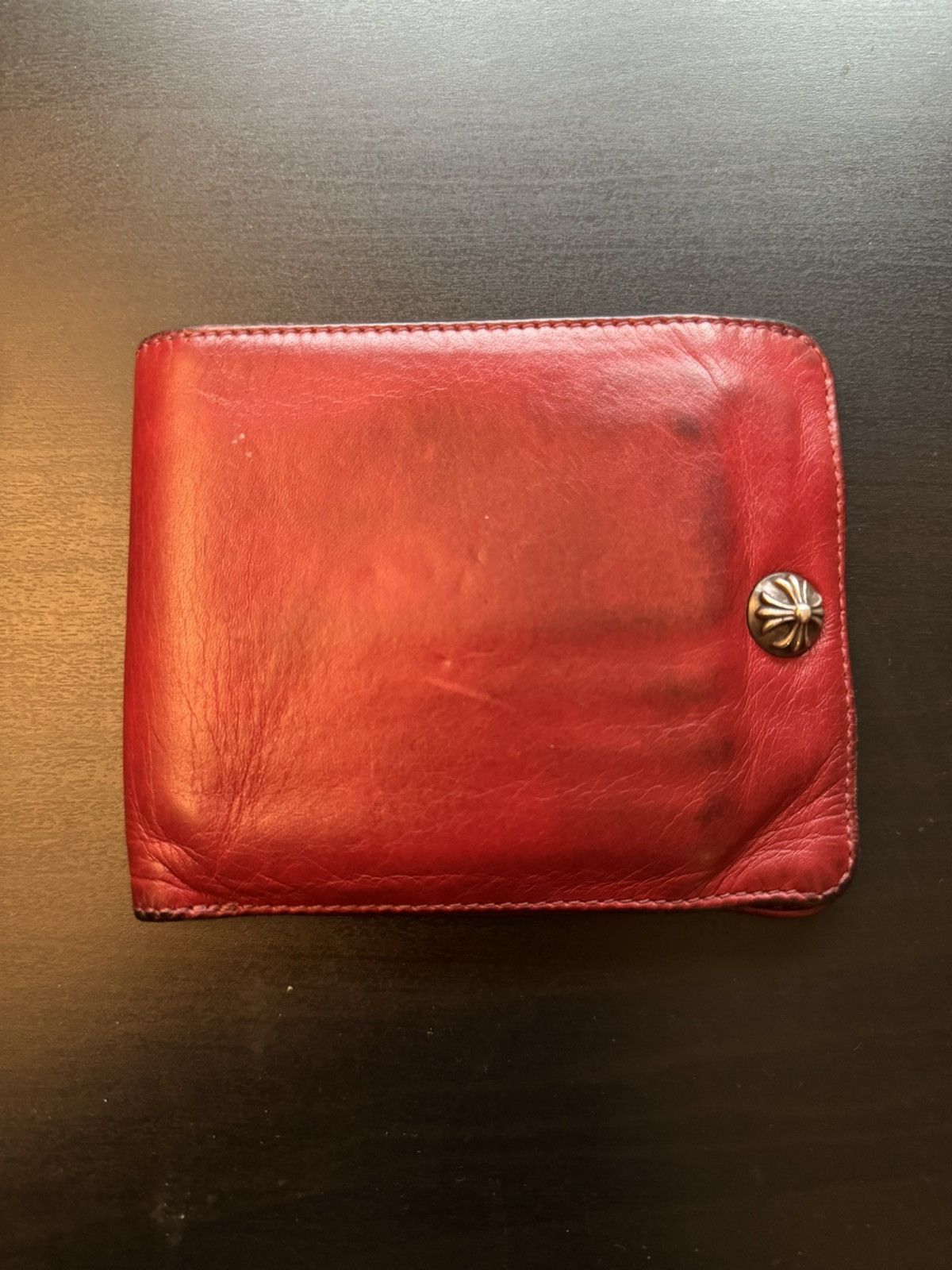 Pre-owned Chrome Hearts Blood Red Leather 1 Snap Bifold Wallet