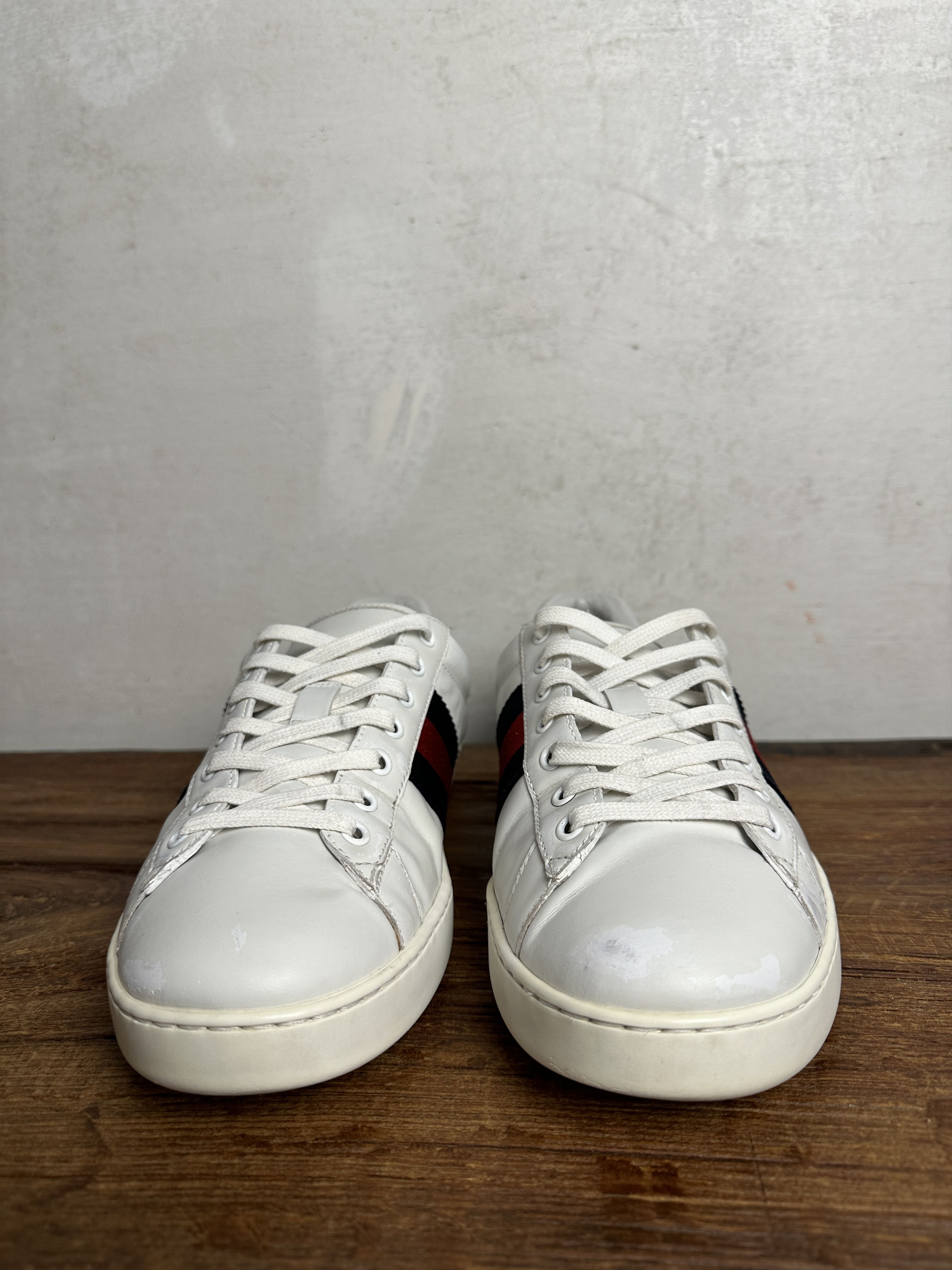 Gucci Gucci Ace Leather Sneaker White Navy Size US 9.5 / EU 42-43 - 4 Thumbnail