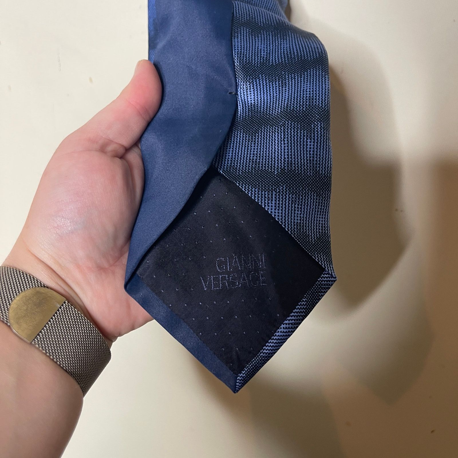Versace Vintage Ganni Versace Blue Gold 100% silk tie Size ONE SIZE - 9 Thumbnail