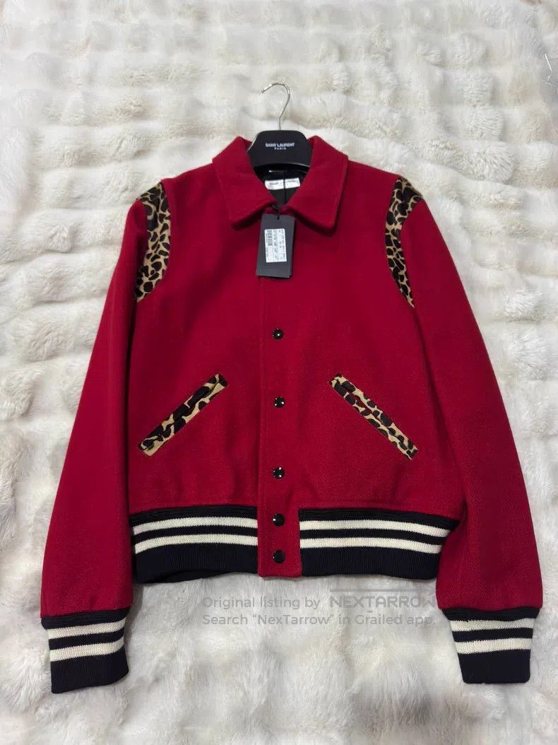 Saint Laurent Paris Original Red Panther Print Baseball Ja