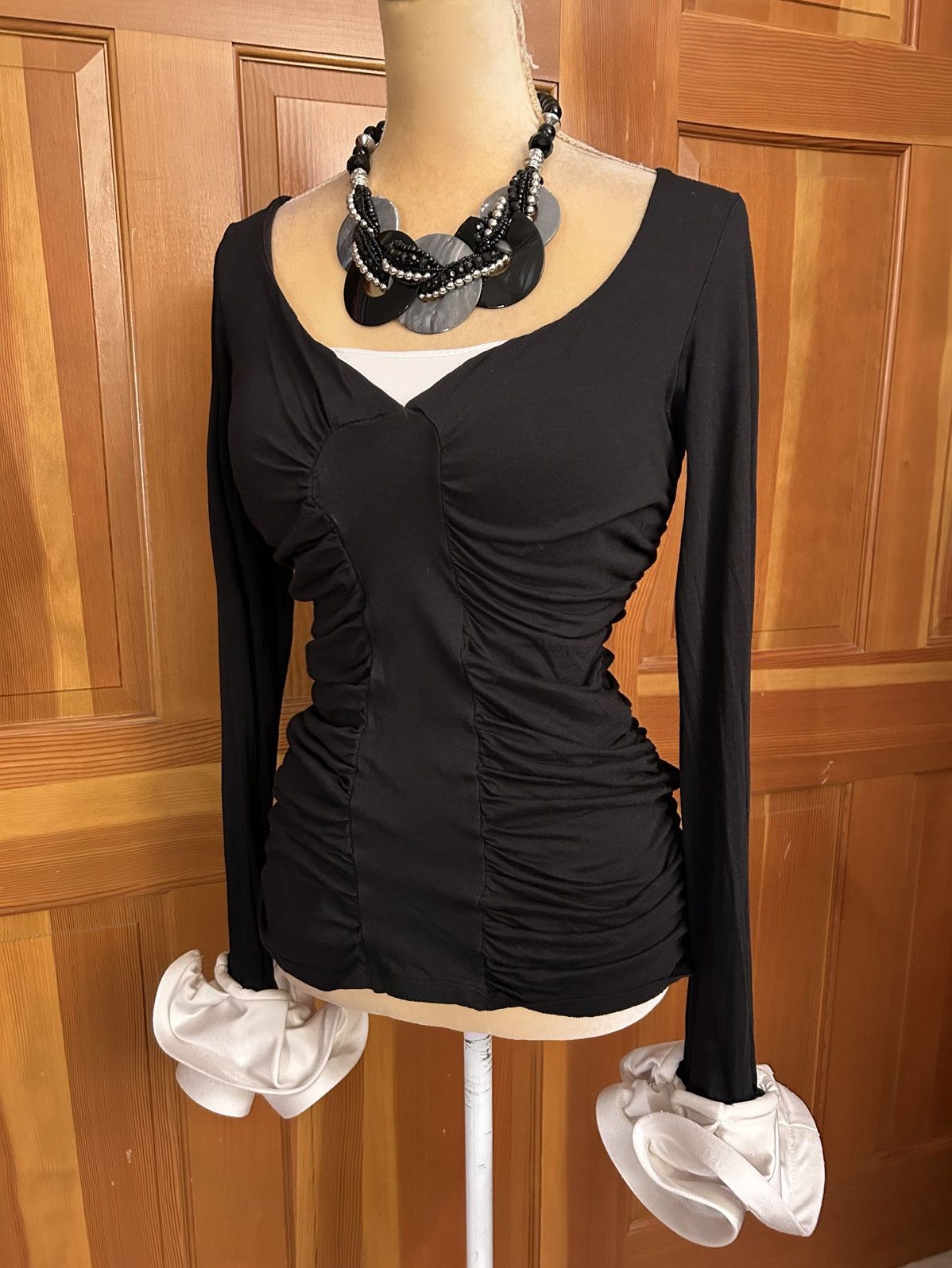 Designer × Vintage Preowned Elevated Two-Tone Bell Cuff -Sleeve Top Size S / US 4 / IT 40 - 6 Thumbnail