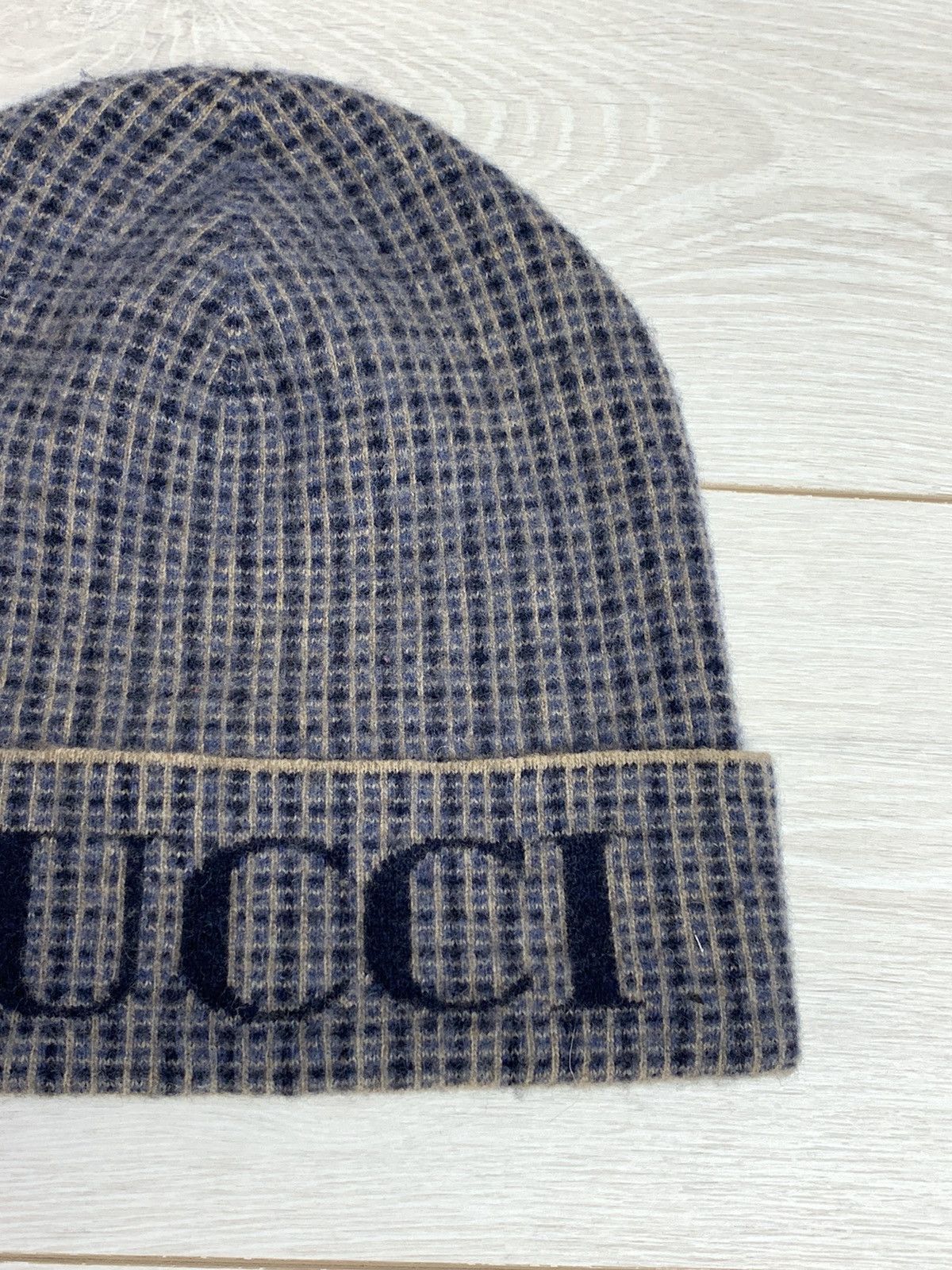 Gucci Gucci Checkered Jacquard Logo Beanie Blue / Grey Size L Size ONE SIZE - 3 Thumbnail