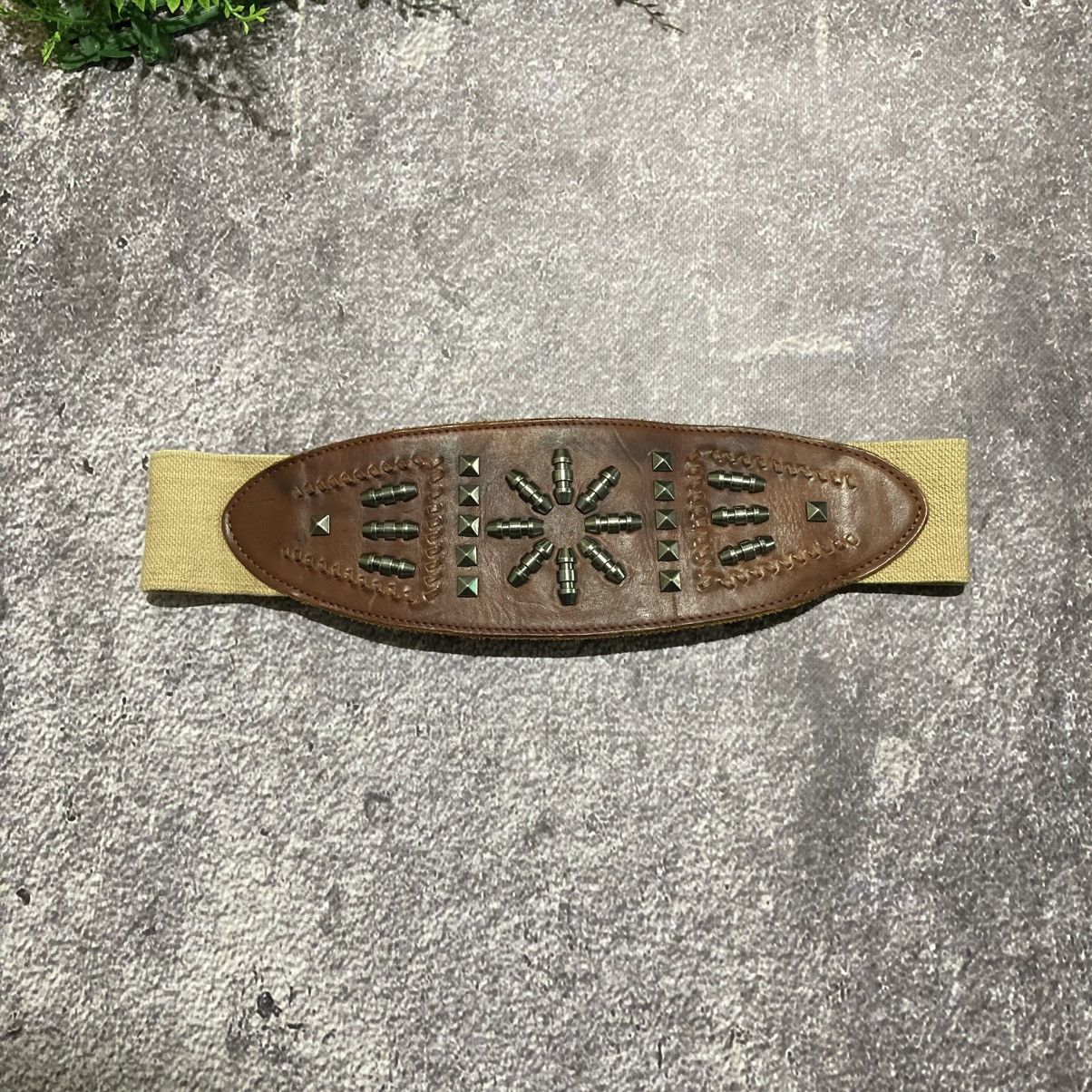 VINTAGE CABANE ZUCCA Brown Leather Studded Wide Elastic Belt