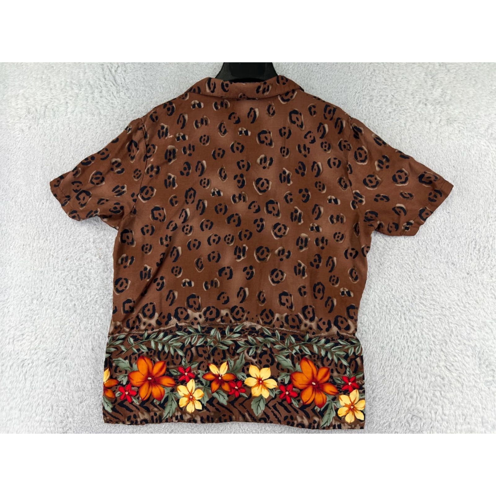 Vintage Notations Shirt Womens XL Brown Leopard Print Hawaiian Floral Rayon Vintage No Size XL / US 12-14 / IT 48-50 - 2 Thumbnail