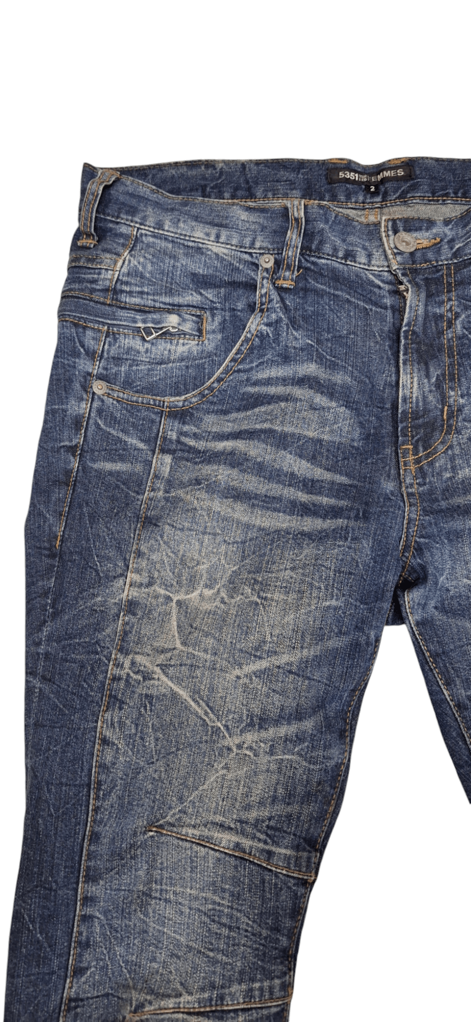 5351 POUR LES HOMMES × Le Grande Bleu (L.G.B.) 5351 Pour Les Femmes Zipper Whiskered Jeans Size 33" - 5 Thumbnail