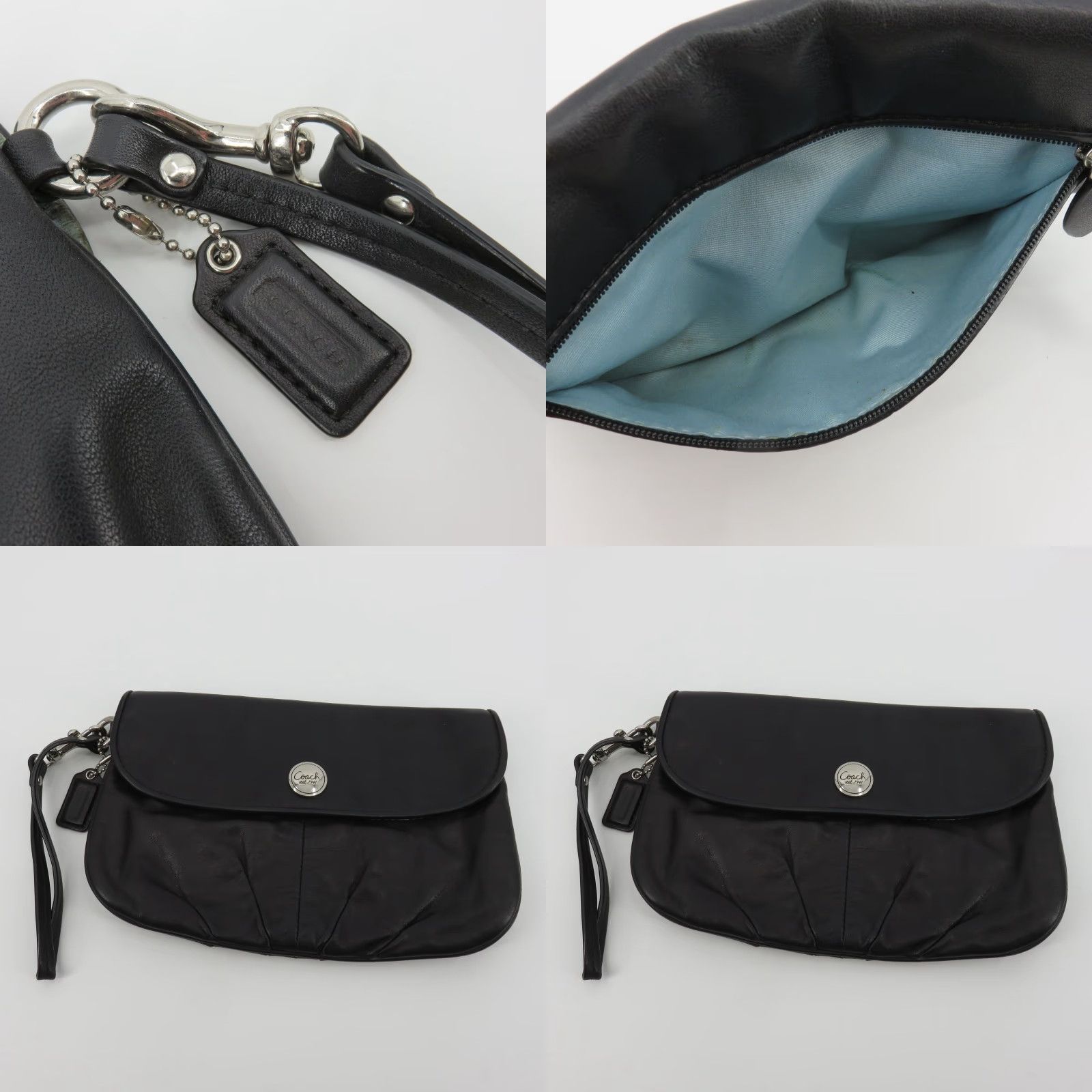 Coach VINTAGE Coach Black Pleated Leather Wristlet Clutch Purse Handbag Silver Hardware Y2K Women Size ONE SIZE - 8 Thumbnail