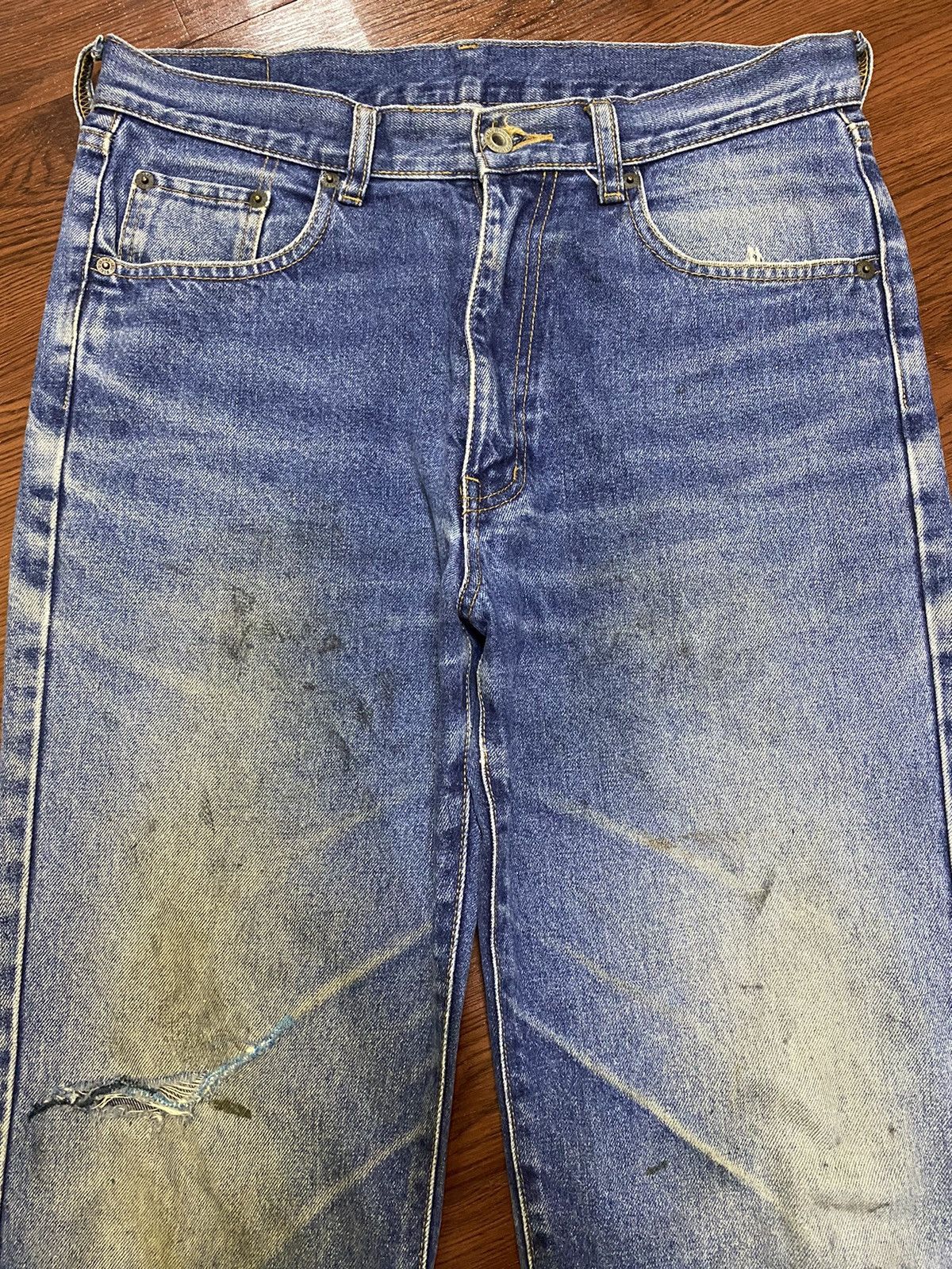 Warehouse Vintage Unique Clothing Blue Wash Distressed Loose Jeans Size US 32 / EU 48 - 3 Thumbnail