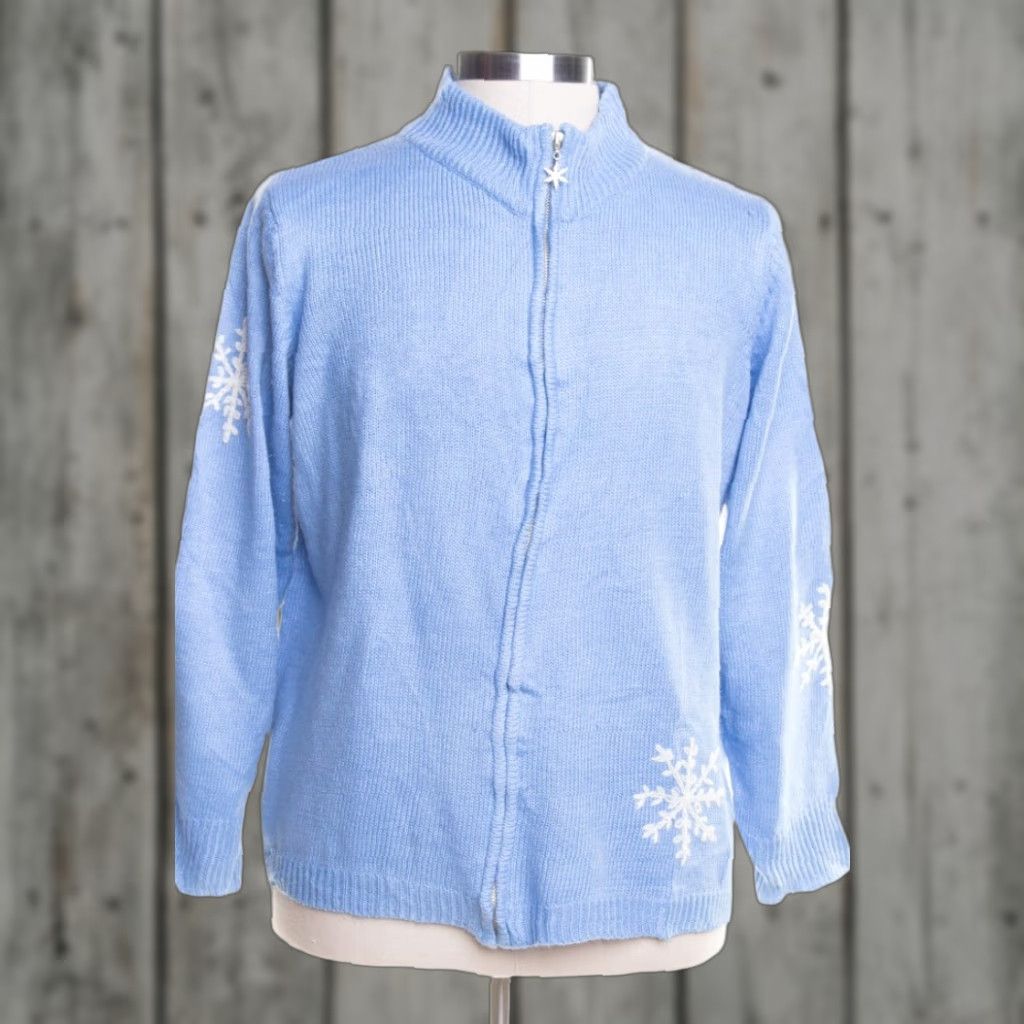 Vintage VINTAGE Blue Ugly Christmas Cardigan XL Adults Men Women Ramie/Acrylic Cardigan Snowflakes 44” Chest 24” Length Size XL / US 12-14 / IT 48-50 - 1 Preview