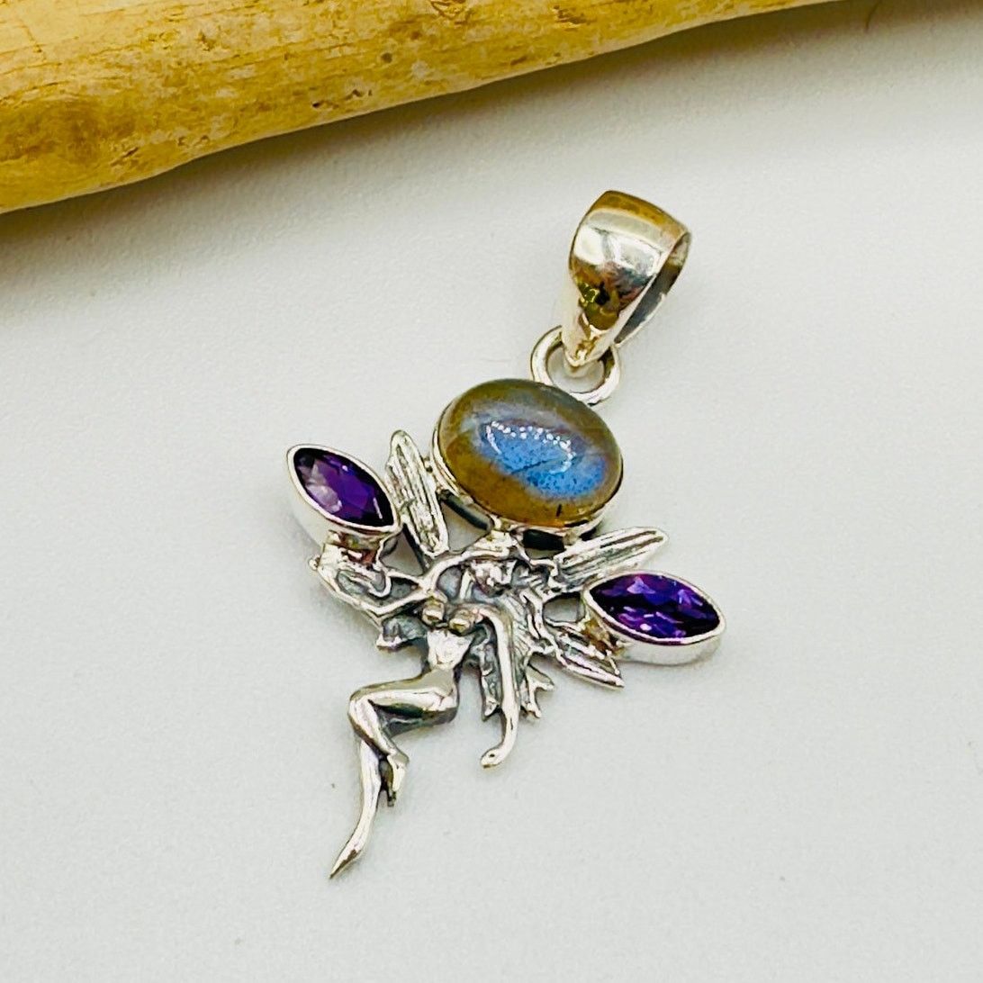The Unbranded Brand Fairy Labradorite & Amethyst 925 Sterling Silver Pendant Size ONE SIZE - 3 Thumbnail