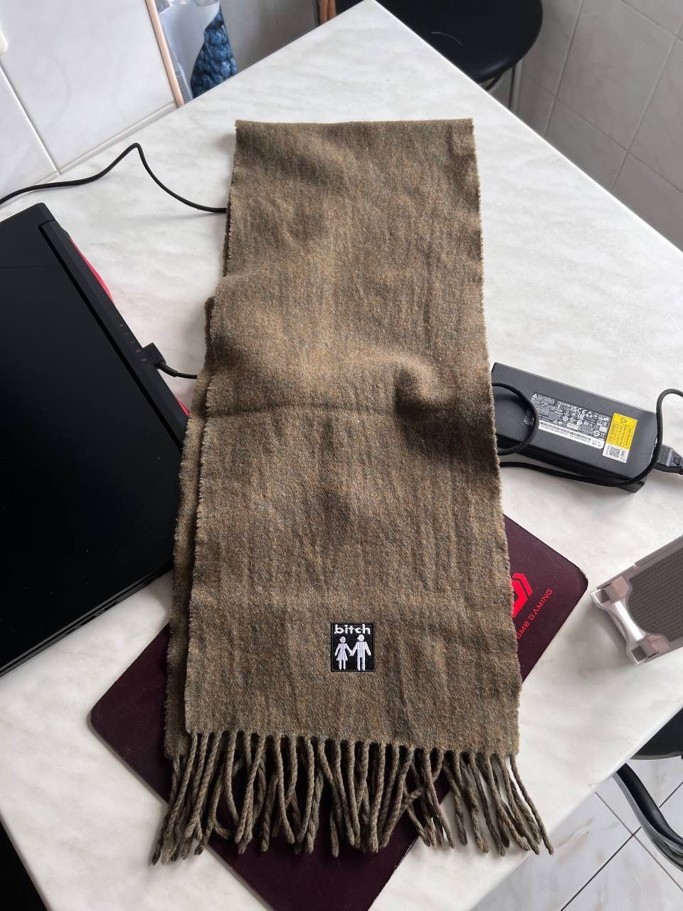 Girl Skateboards vintage bitch skateboard olive wool scarf streetwear y2k Size ONE SIZE - 8 Thumbnail