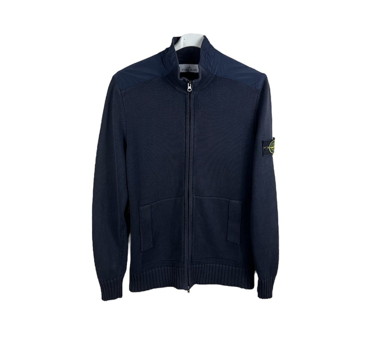 image of Stone Island Full Zip Sweater Navy Knit Hoodie Sweatshirt, Men's (Size XL)