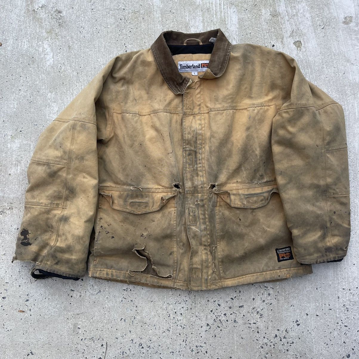 Carhartt Vintage Thrashed Tan TIMBERLAND PRO Lined Chore Jacket Size US L / EU 52-54 / 3 - 1 Thumbnail