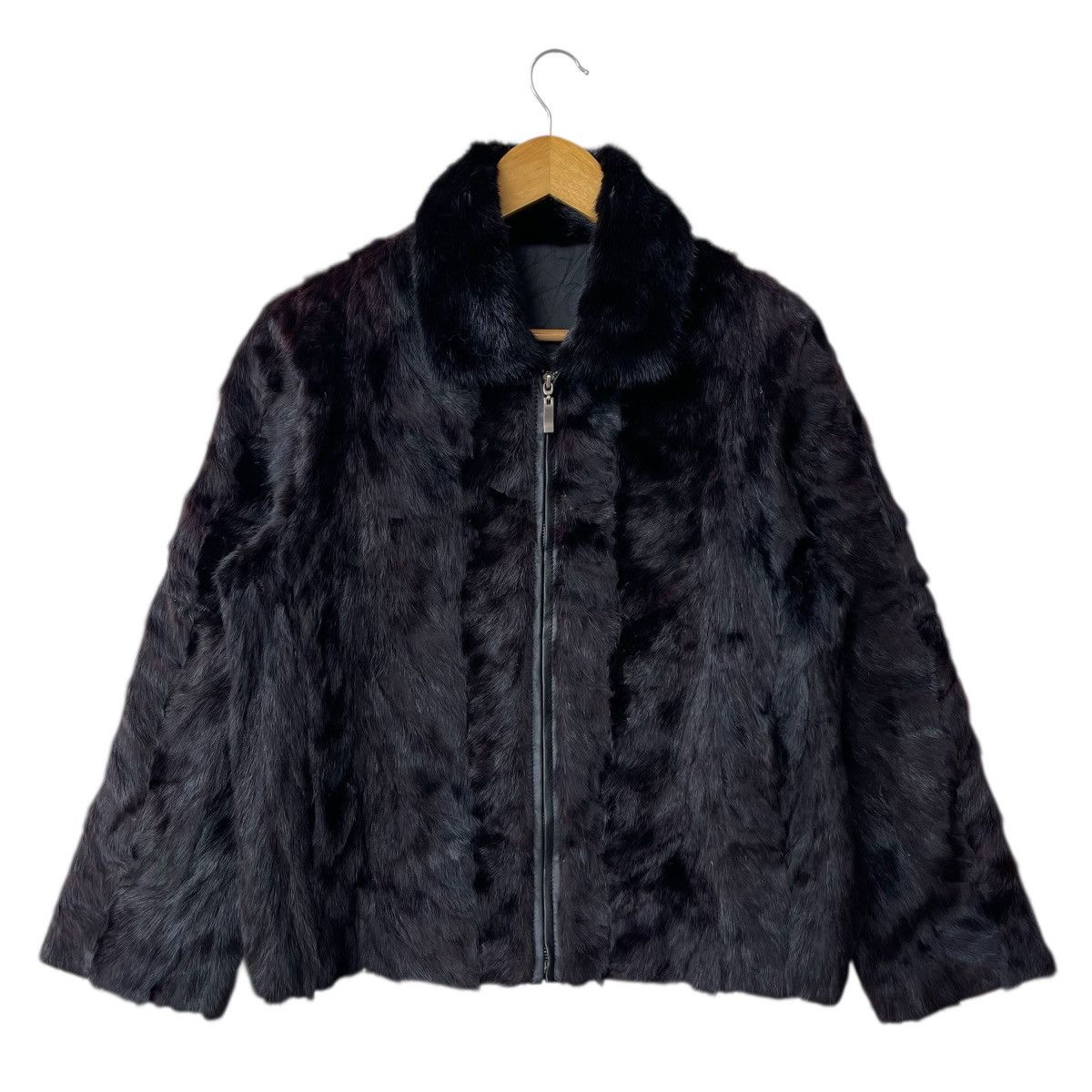 Real Mink Fur Zip-Up Blouson - Glossy Black (Vintage)