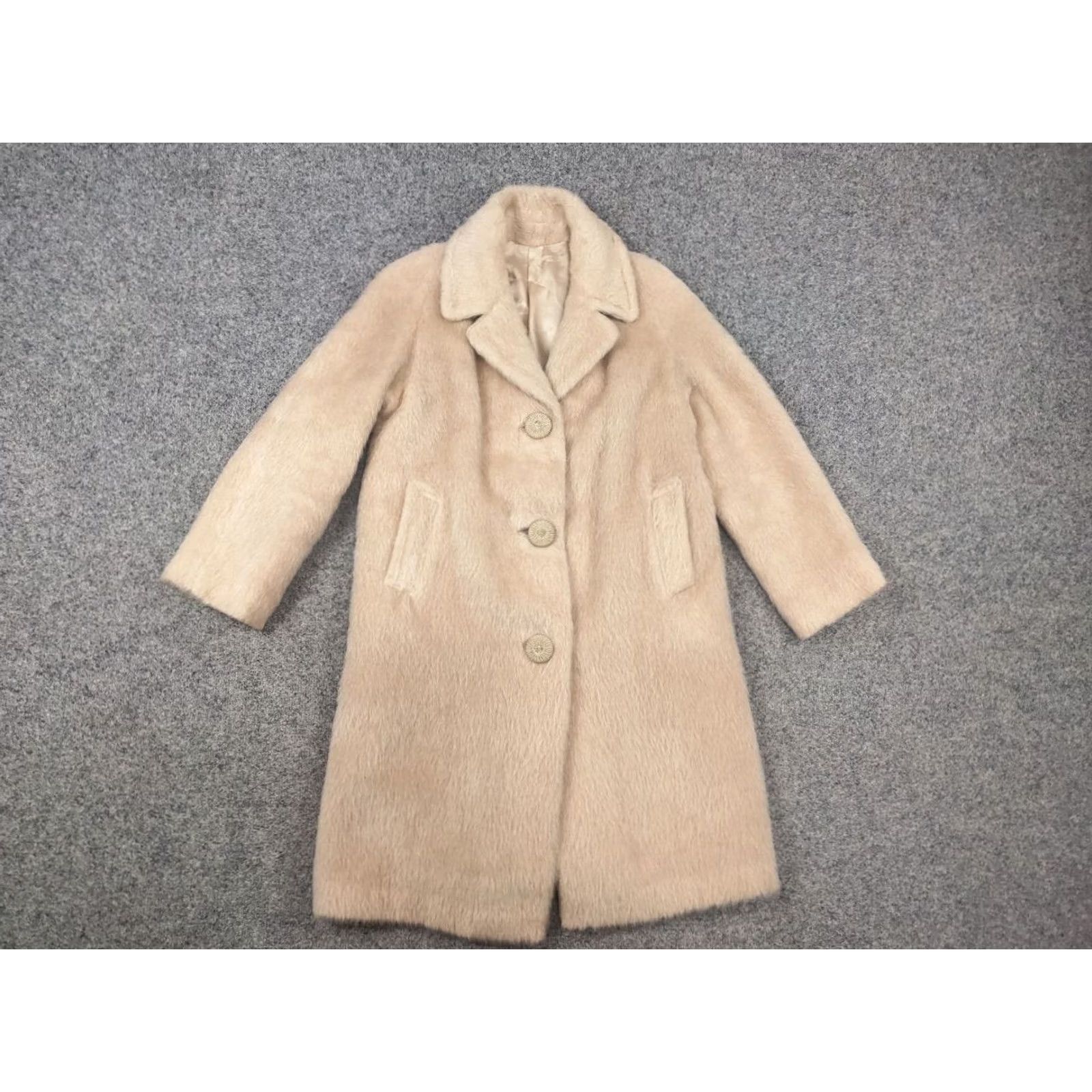 Vintage VINTAGE Luxury Mohair Beige Coat Jacket - 1950s/60s Mod GoGo Mink Fur Buttons - Size M/L - UK ORIGINAL Size M / US 6-8 / IT 42-44 - 7 Thumbnail