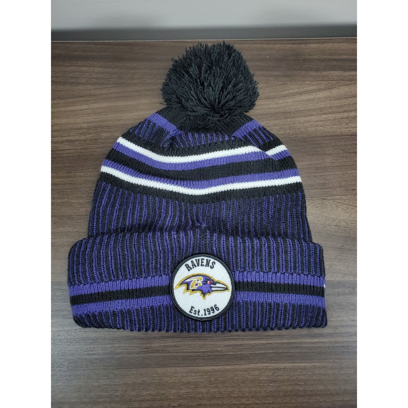 NFL × New Era Baltimore Ravens Pom Beanie Purple Knit Winter Hat Cap OSFA Size ONE SIZE - 1 Thumbnail