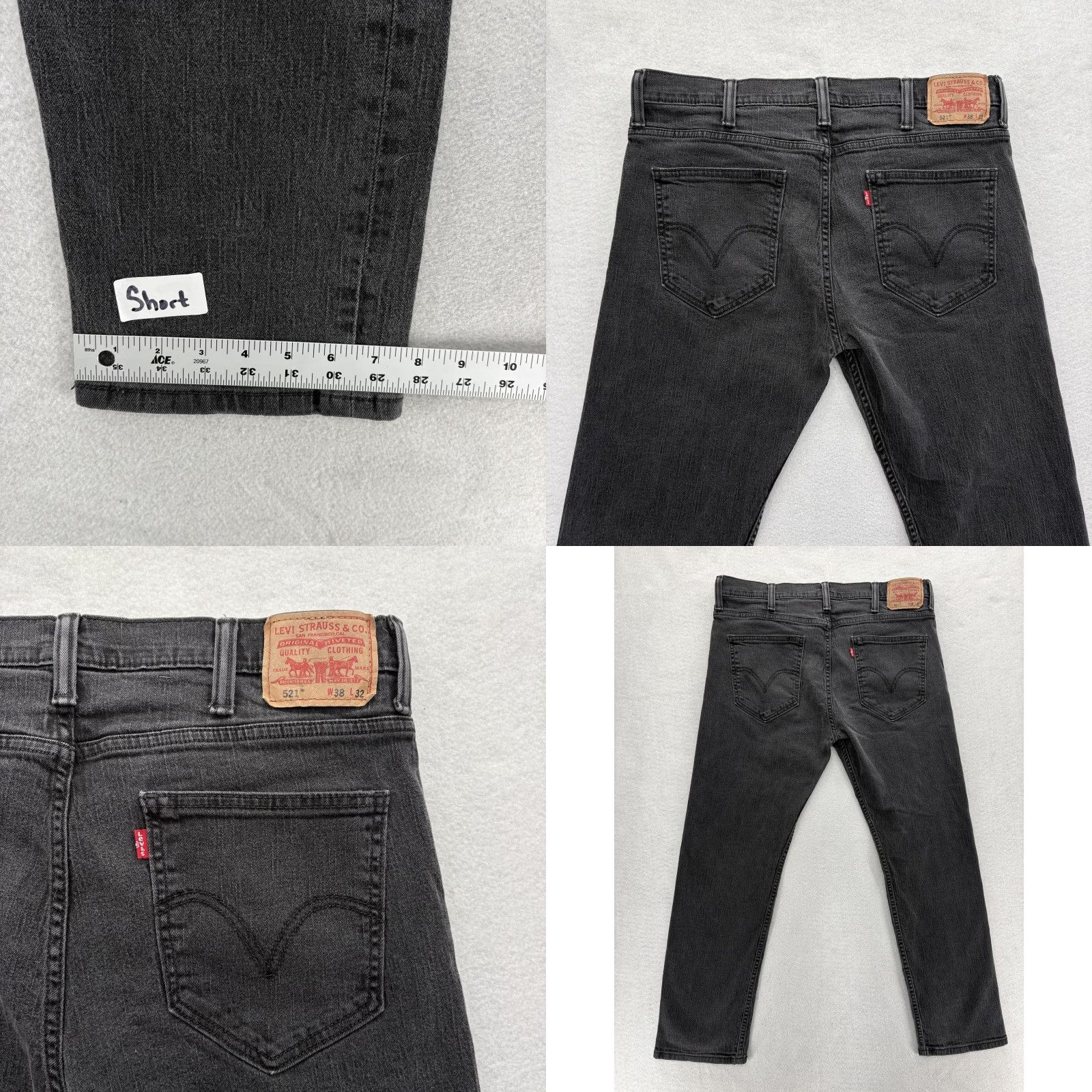 Levi's VINTAGE Levis 521 Slim Taper Jeans Mens 38x30 Gray Charcoal Wash 5-Pocket Denim Stretch Cotton Blend Jeans Mens W38 L30 Size US 38 / EU 54 - 8 Thumbnail