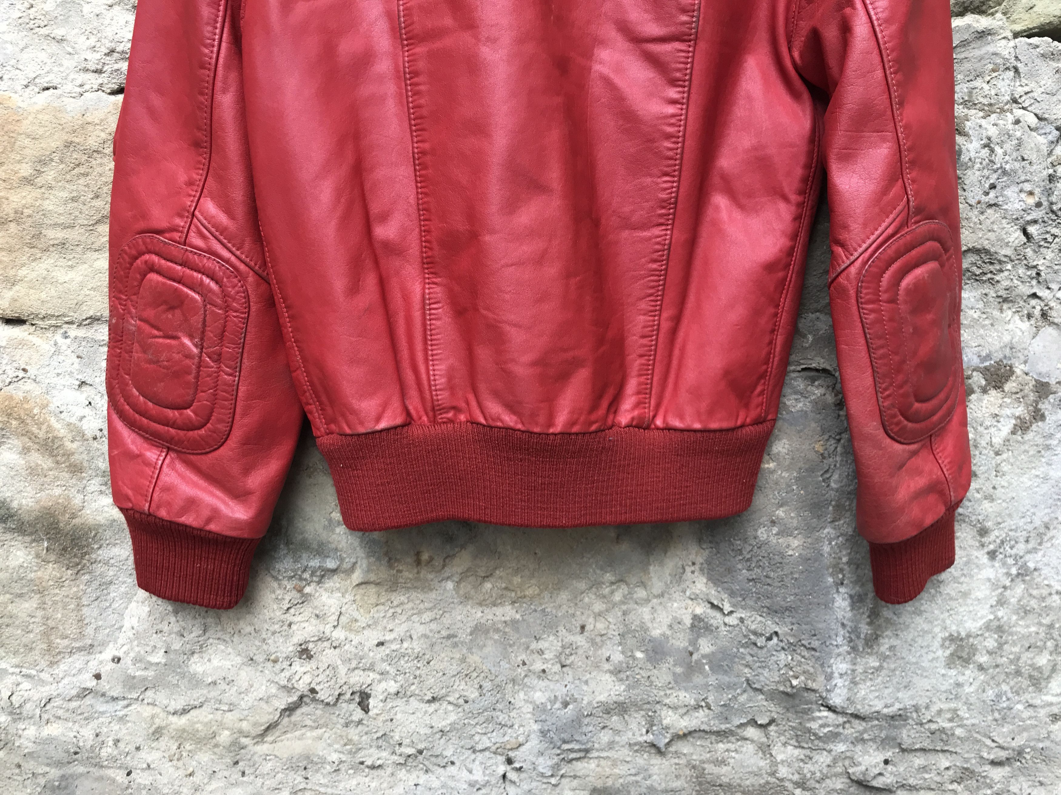 Vintage Vintage 80s Red Distressed Leather Motorcycle Bomber Jacket Size US XS / EU 42 / 0 - 11 Thumbnail