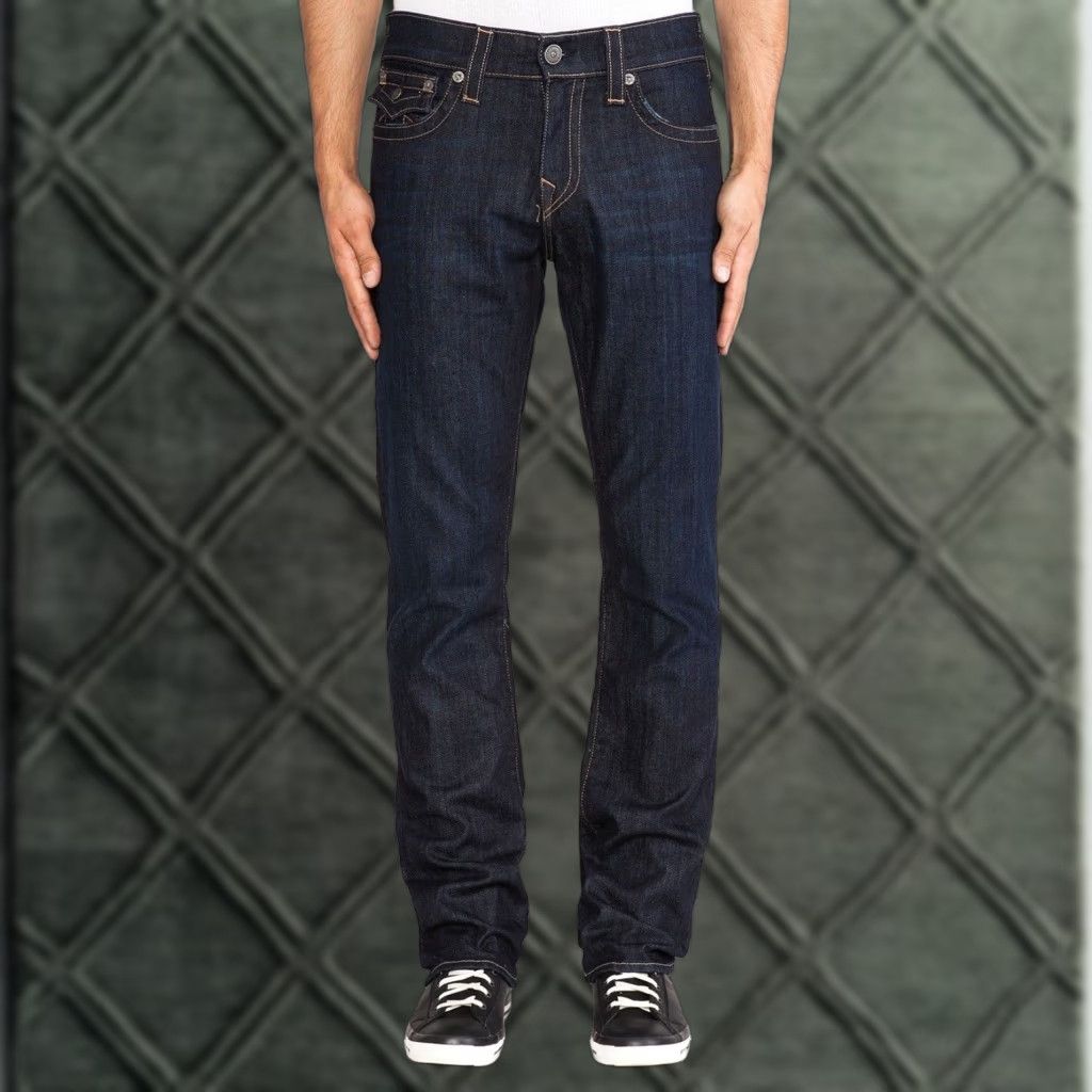 True Religion True Religion Ricky Straight Jeans 42x34 Dark Wash Mens Regular 42 Blue Denim Stretch USA Logo Pocket Zipper Button Casual Straight Mens Size US 42 / EU 58 - 1 Thumbnail