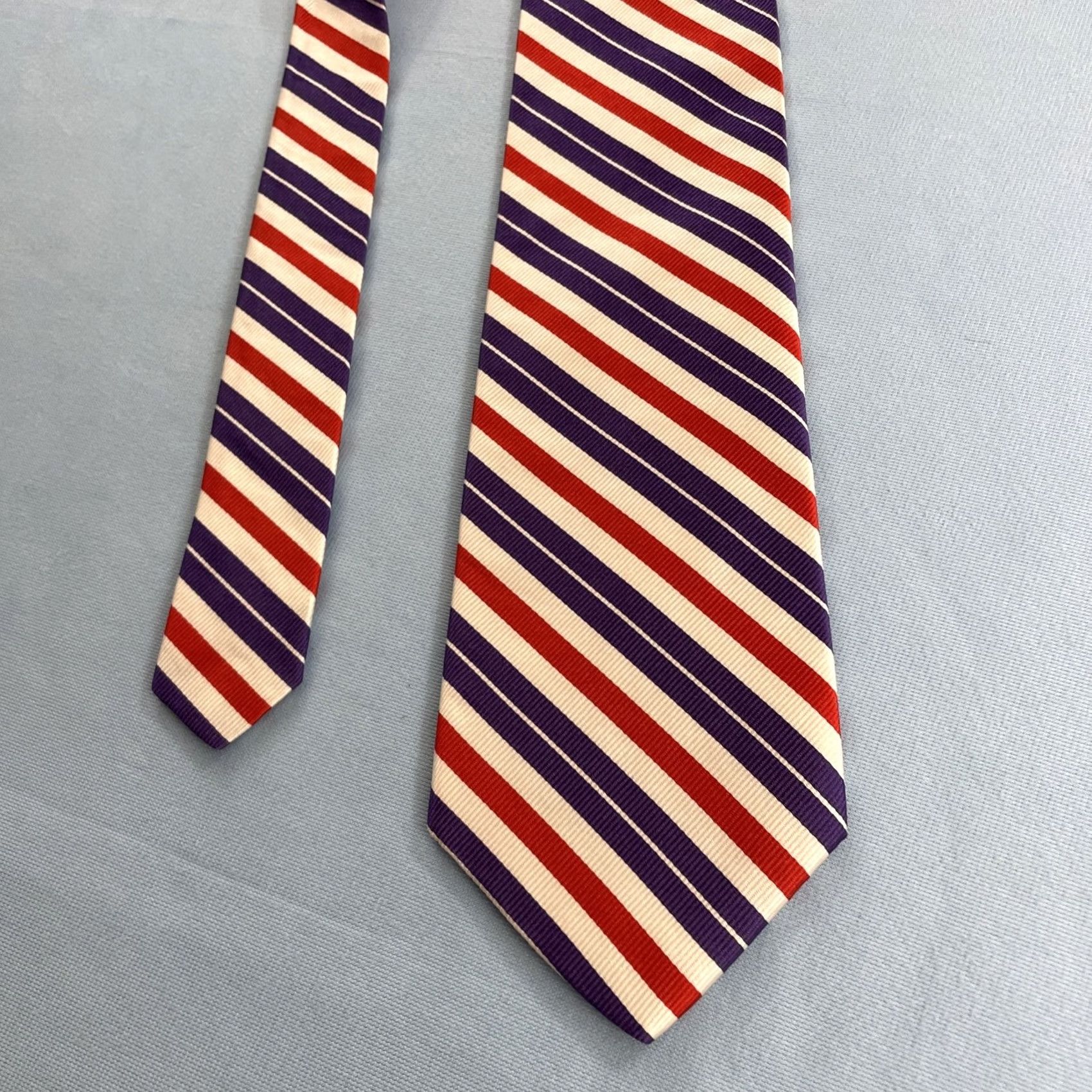 Vintage Ben Silver London Silk Repp Tie Purple Red White Stripe Vintage Handmade 3.5x57" Mens Tie Size ONE SIZE - 6 Thumbnail
