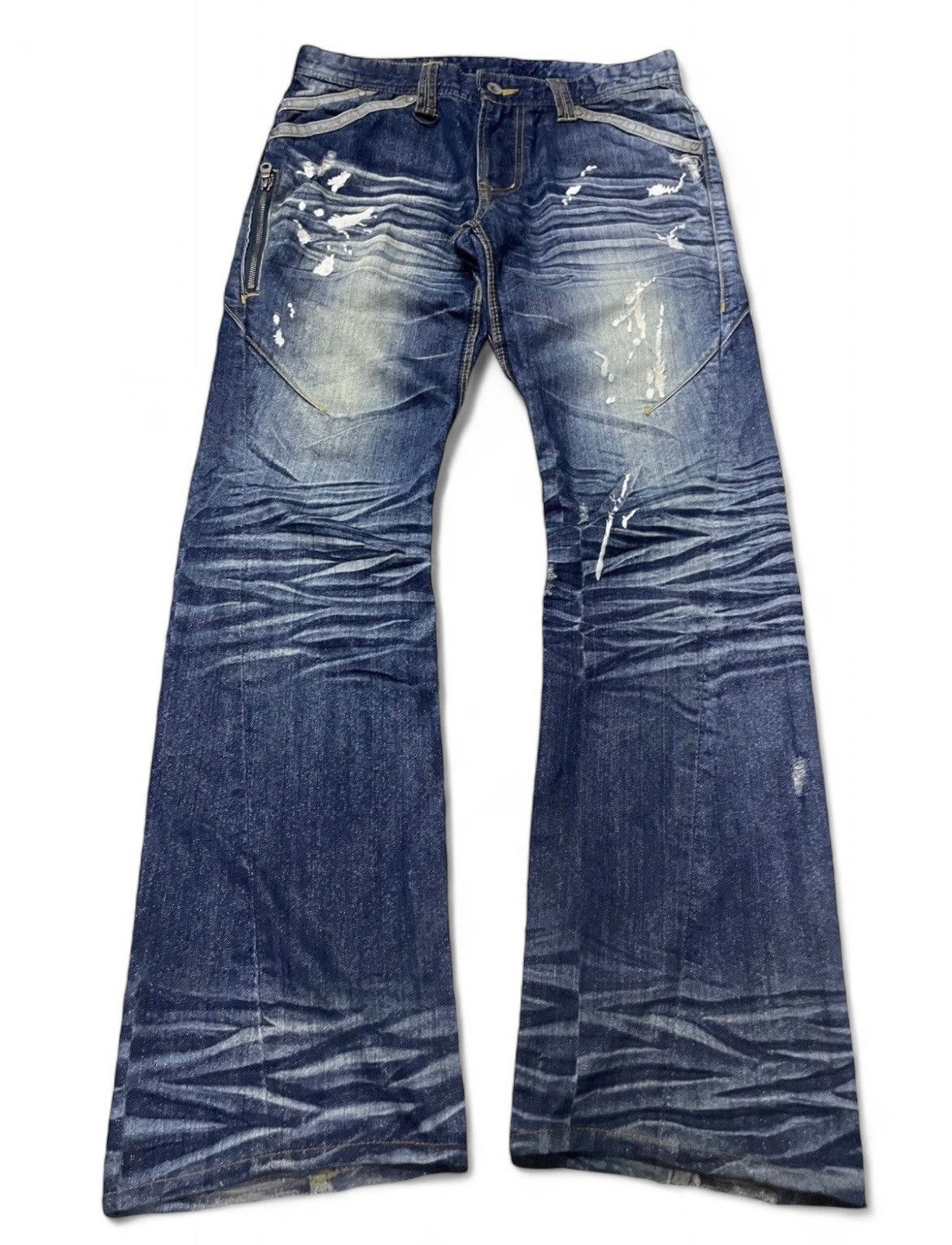 HIDEAWAYS × Hysteric Glamour Hideaways Nicole Heavy Whiskers Shiny Blue Flared Jeans Size US 30 / EU 46 - 1 Thumbnail
